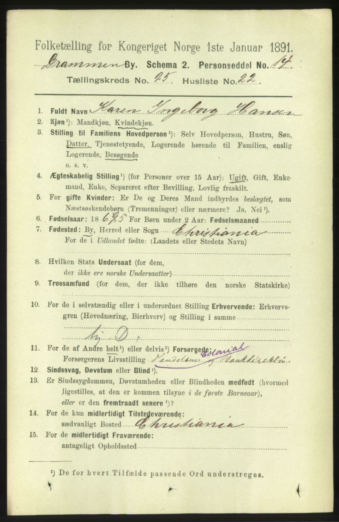 RA, 1891 census for 0602 Drammen, 1891, p. 15421