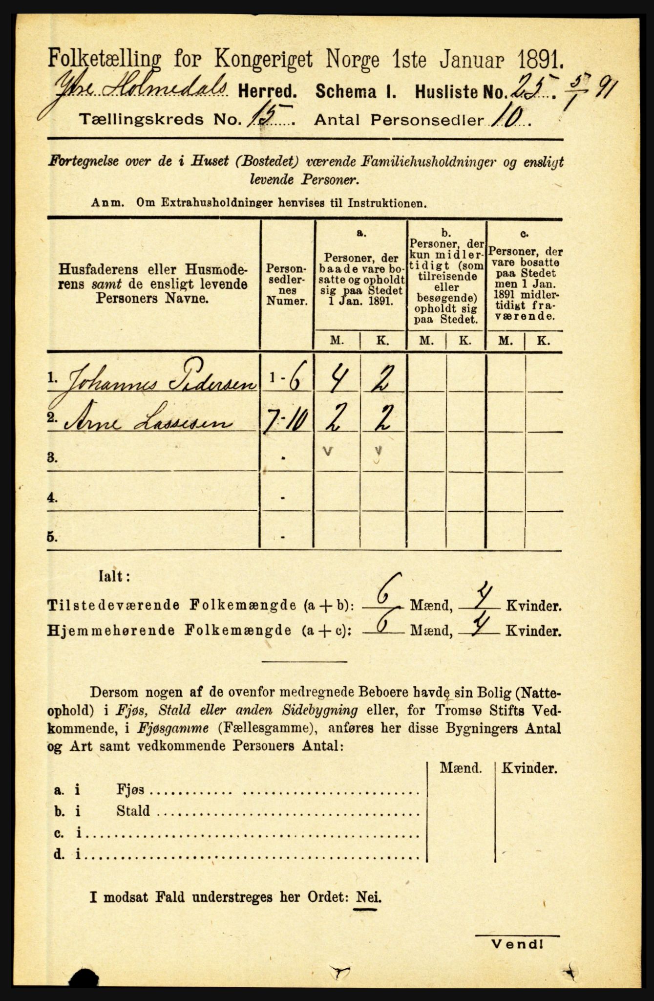 RA, 1891 census for 1429 Ytre Holmedal, 1891, p. 3981