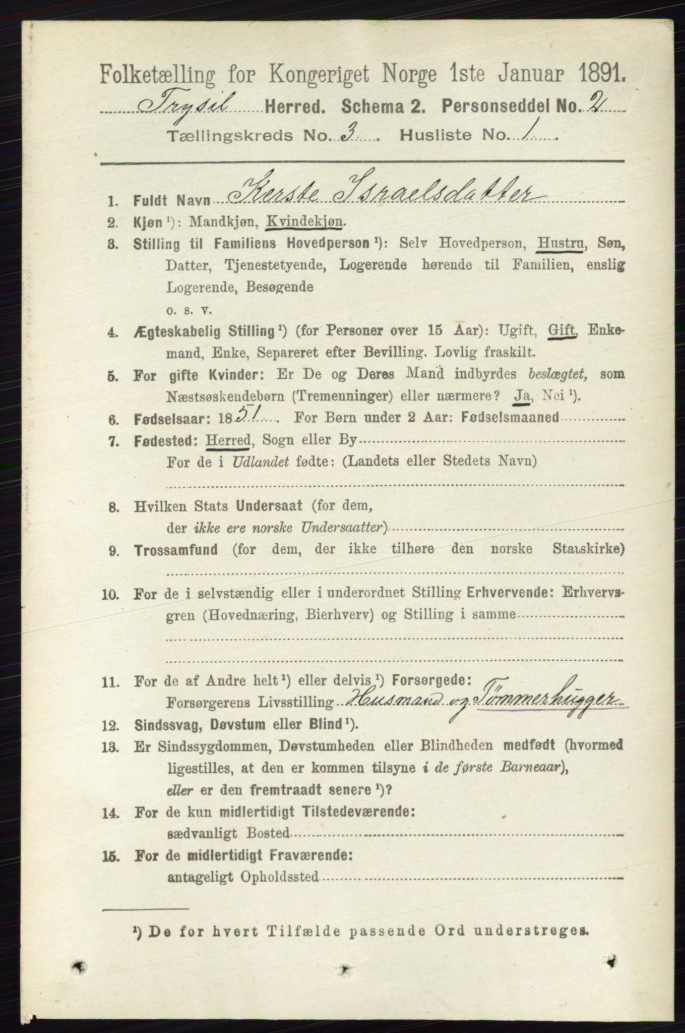 RA, 1891 census for 0428 Trysil, 1891, p. 1324