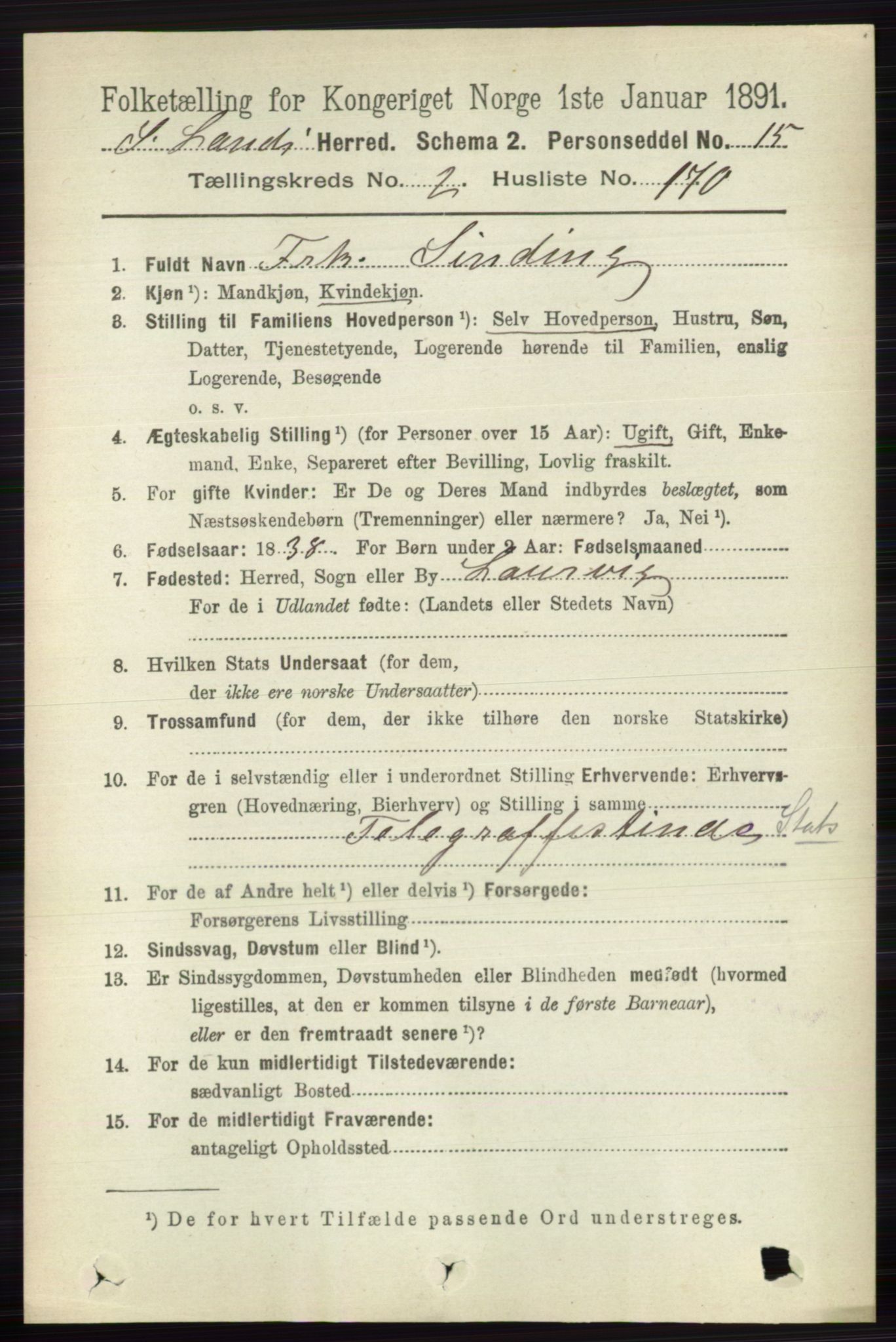 RA, 1891 census for 0536 Søndre Land, 1891, p. 2104