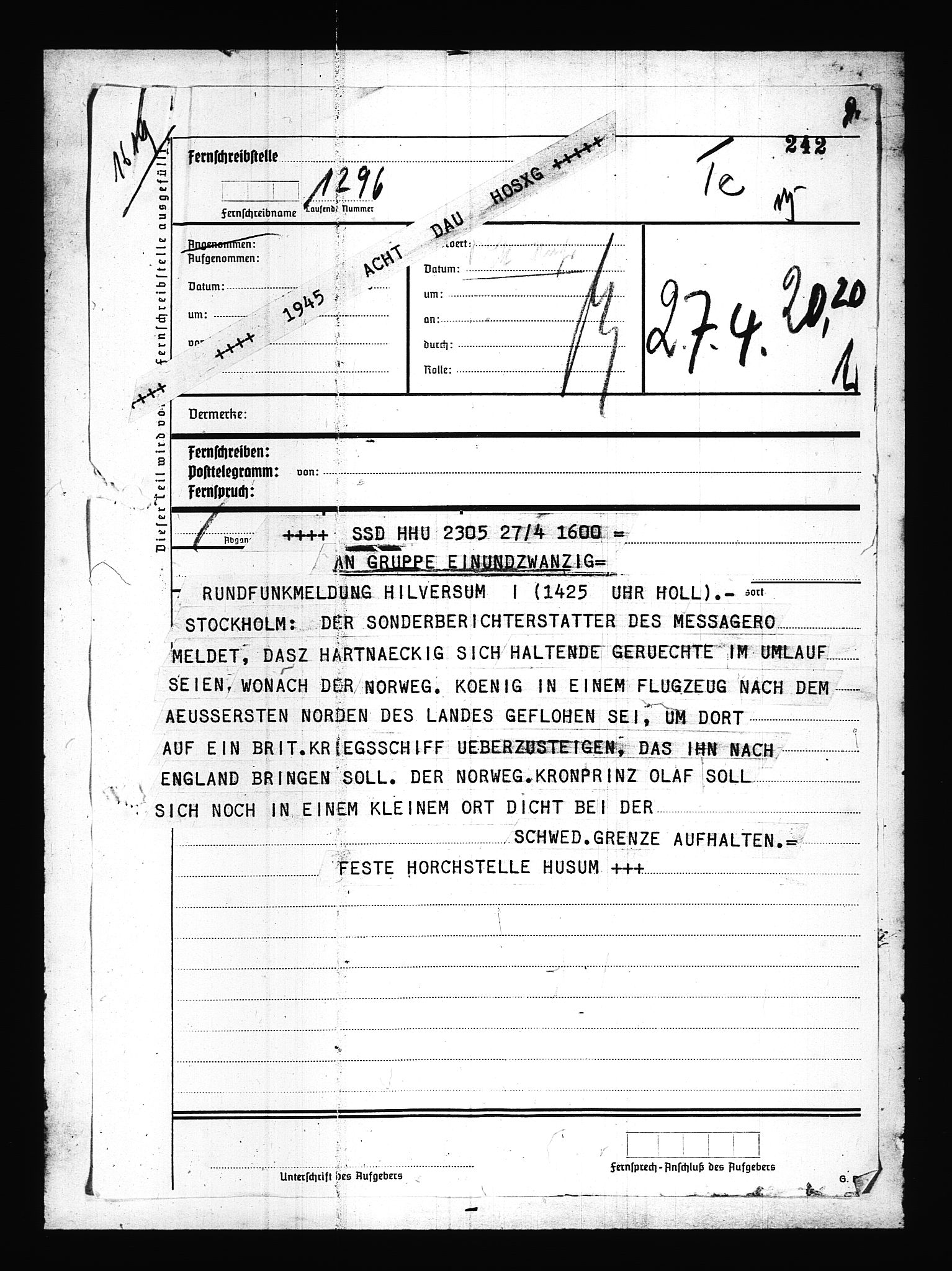 Documents Section, AV/RA-RAFA-2200/V/L0085: Amerikansk mikrofilm "Captured German Documents".
Box No. 724.  FKA jnr. 615/1954., 1940-1941, p. 6