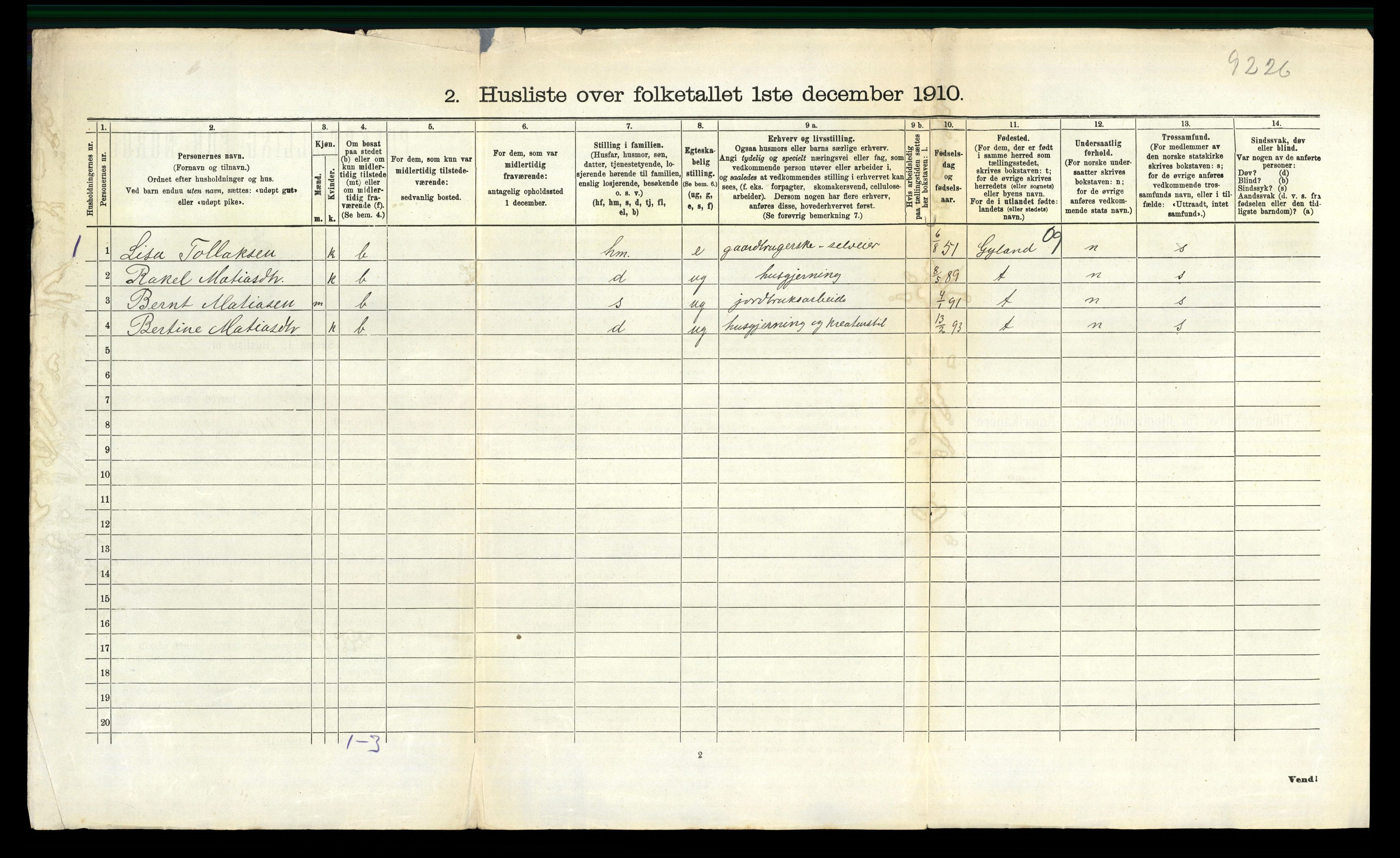 RA, 1910 census for Liknes, 1910, p. 427