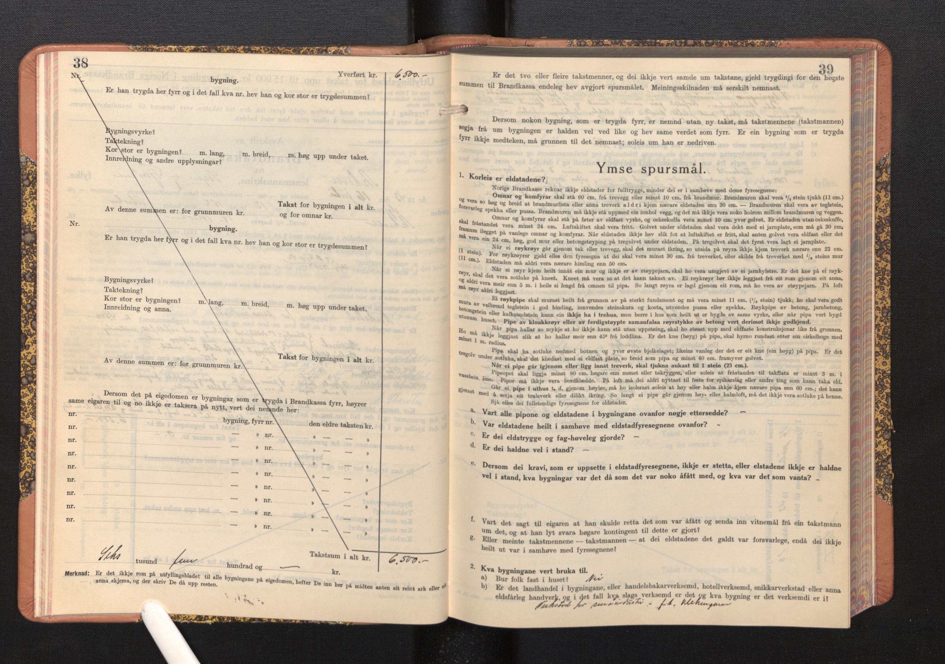 Lensmannen i Askvoll, AV/SAB-A-26301/0012/L0005: Branntakstprotokoll, skjematakst, 1940-1949, p. 38-39