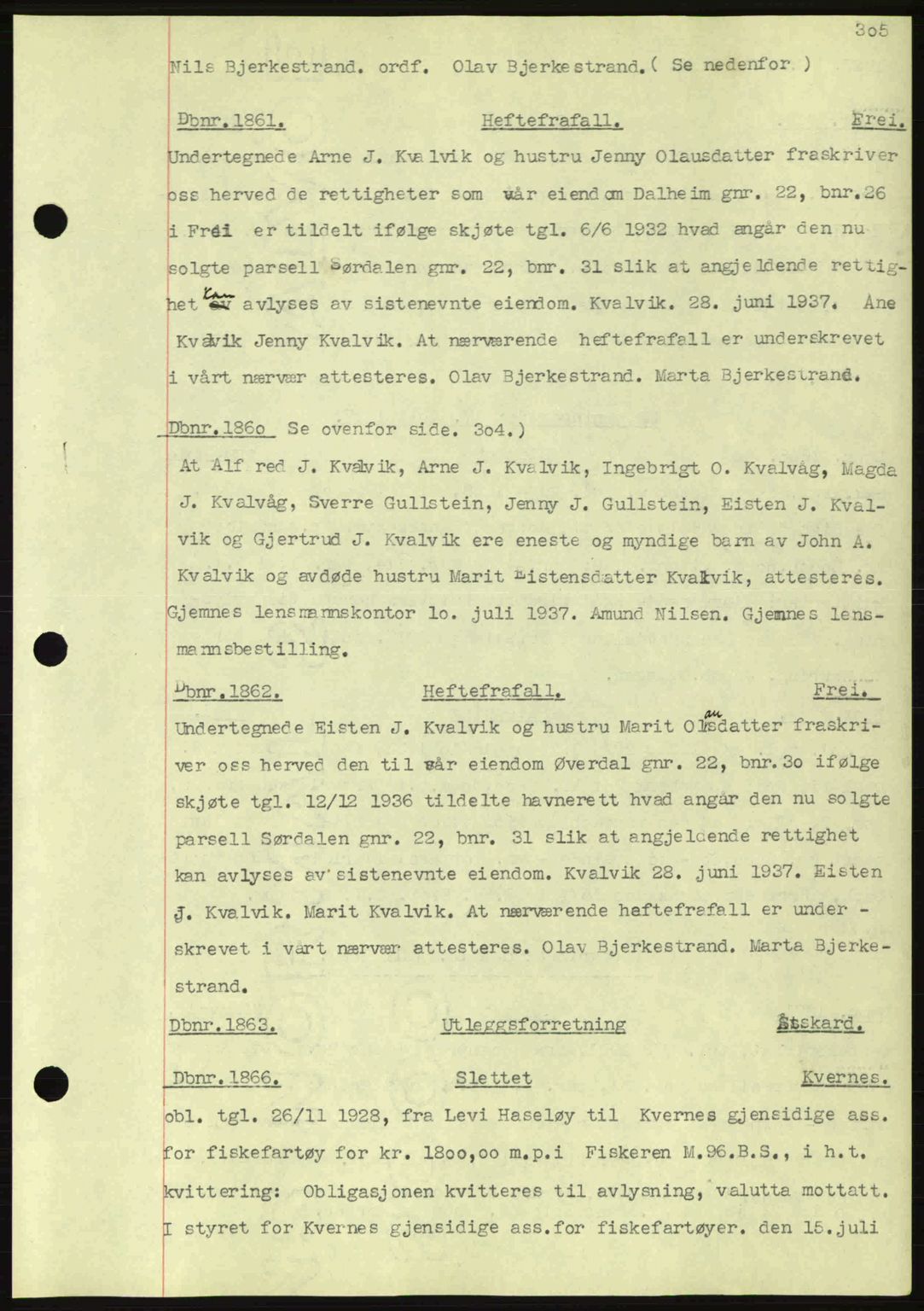 Nordmøre sorenskriveri, AV/SAT-A-4132/1/2/2Ca: Mortgage book no. C80, 1936-1939, Diary no: : 1861/1937