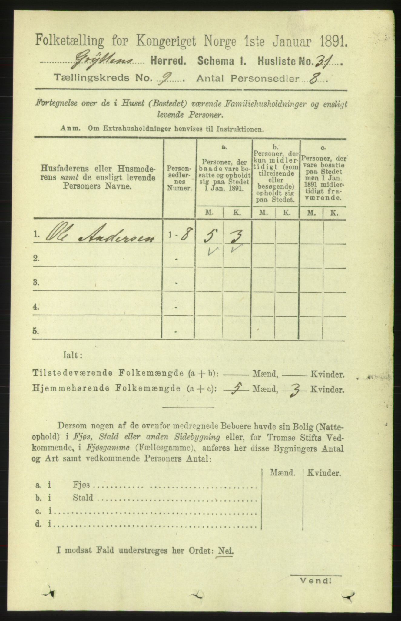 RA, 1891 census for 1539 Grytten, 1891, p. 3353