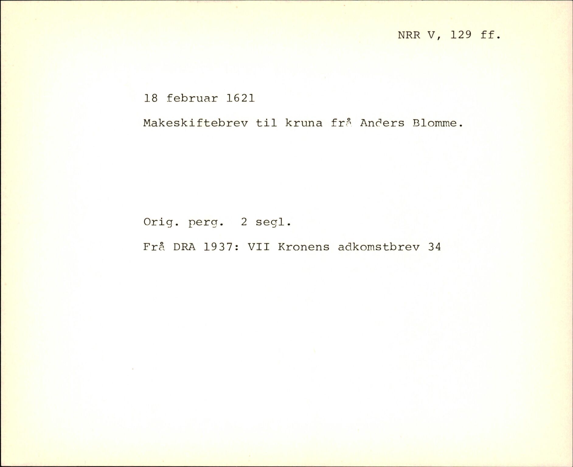 Riksarkivets diplomsamling, AV/RA-EA-5965/F35/F35f/L0002: Regestsedler: Diplomer fra DRA 1937 og 1996, p. 437