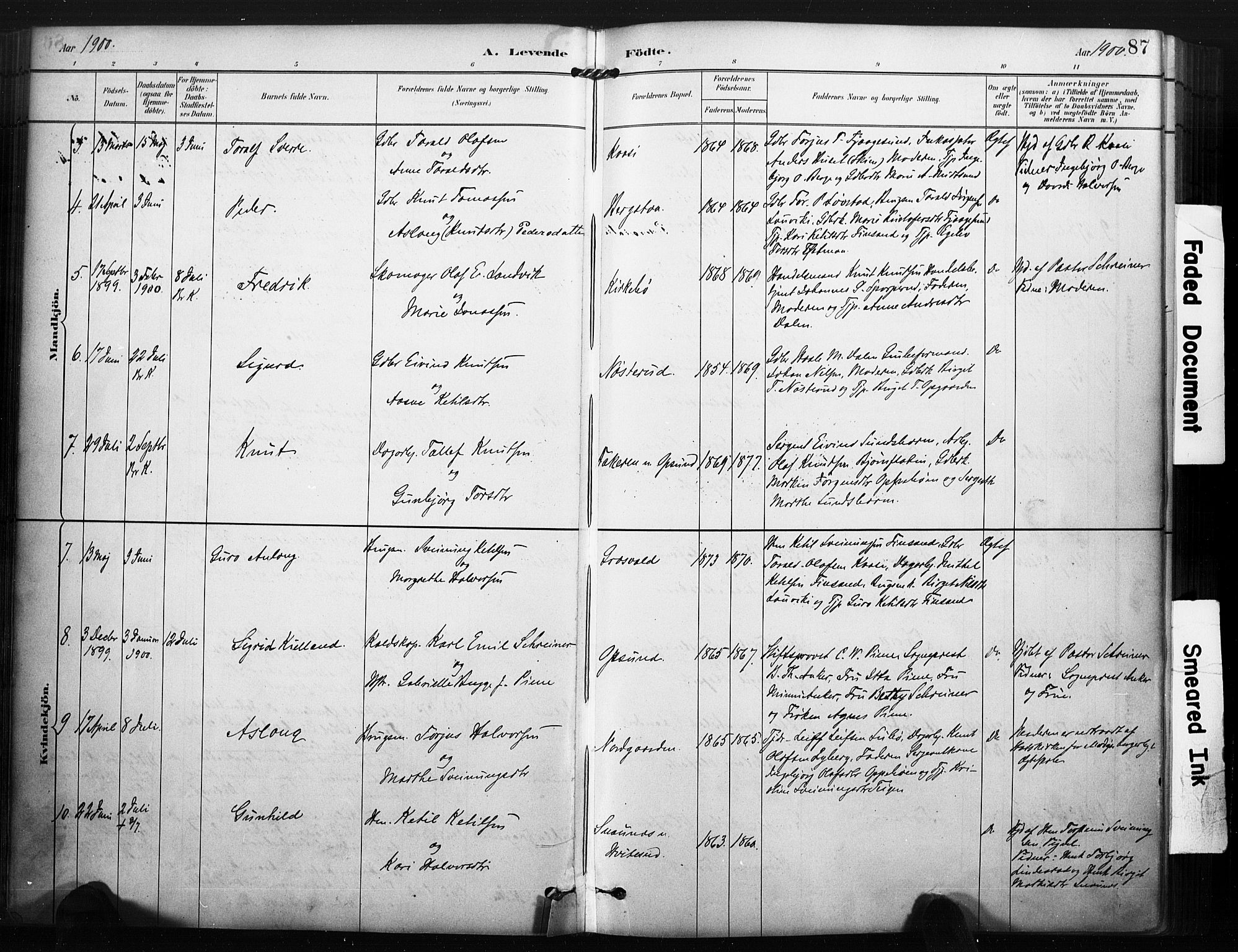 Kviteseid kirkebøker, SAKO/A-276/F/Fa/L0008: Parish register (official) no. I 8, 1882-1903, p. 87