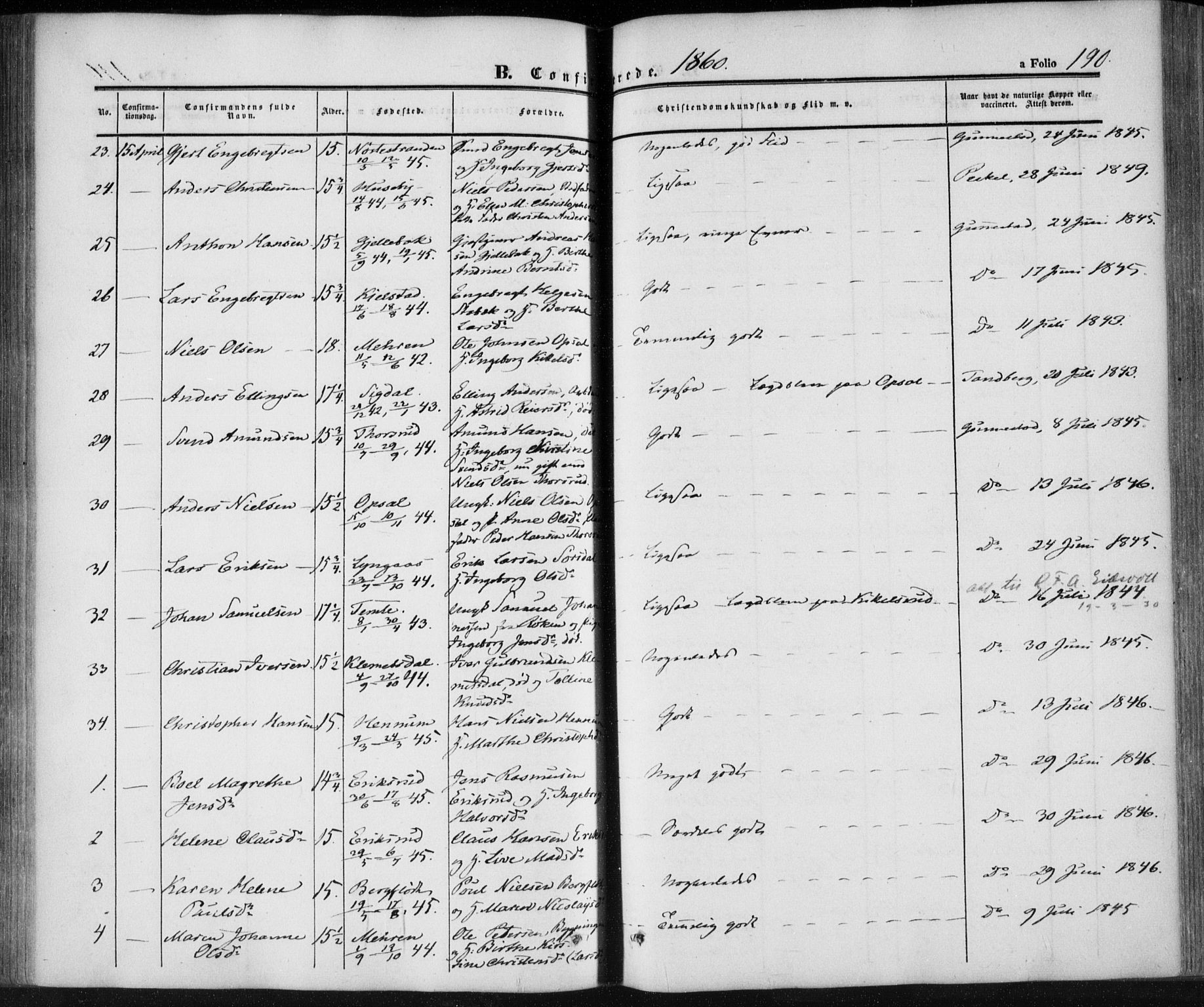 Lier kirkebøker, SAKO/A-230/F/Fa/L0012: Parish register (official) no. I 12, 1854-1864, p. 190