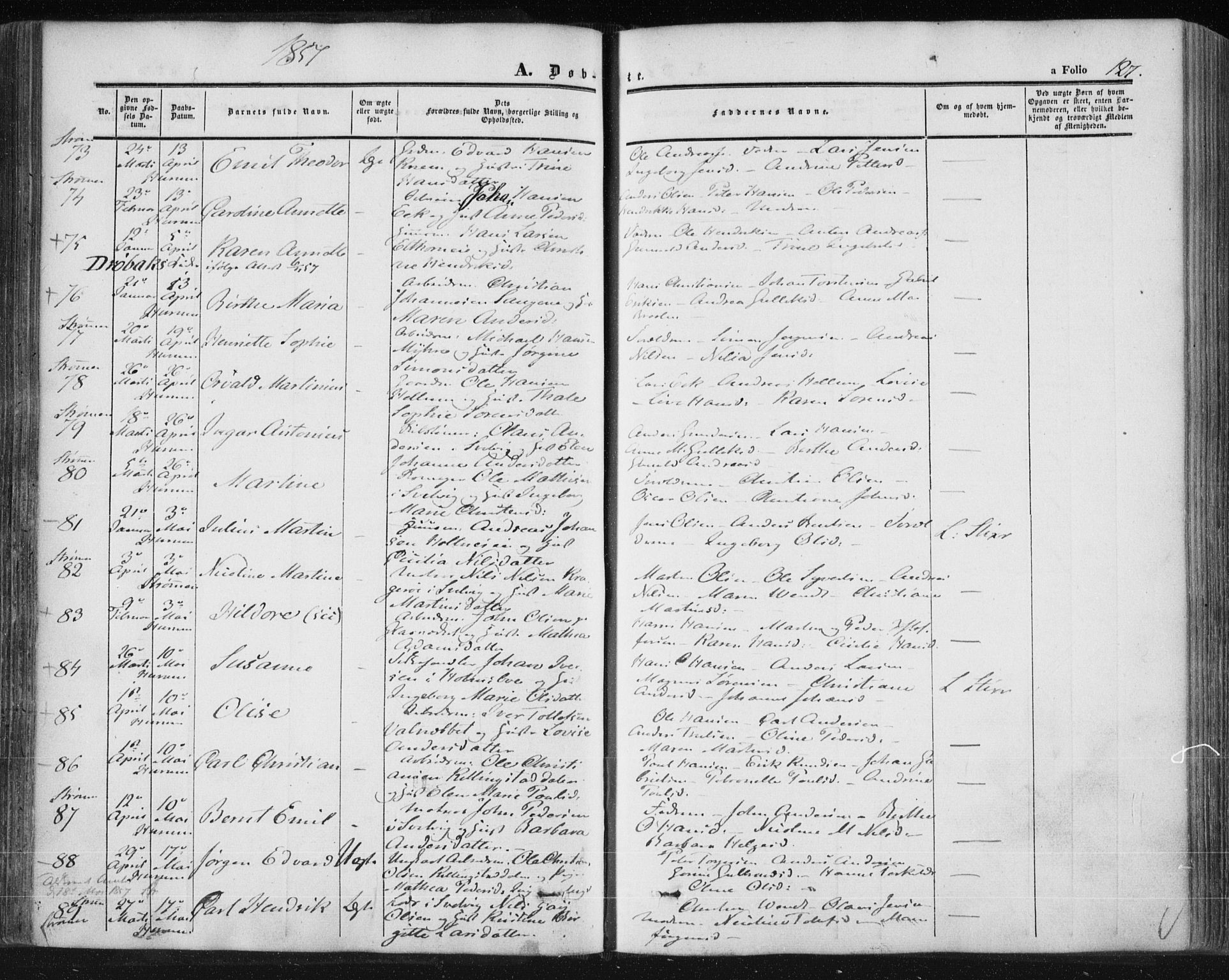 Hurum kirkebøker, SAKO/A-229/F/Fa/L0011: Parish register (official) no. 11, 1847-1860, p. 127