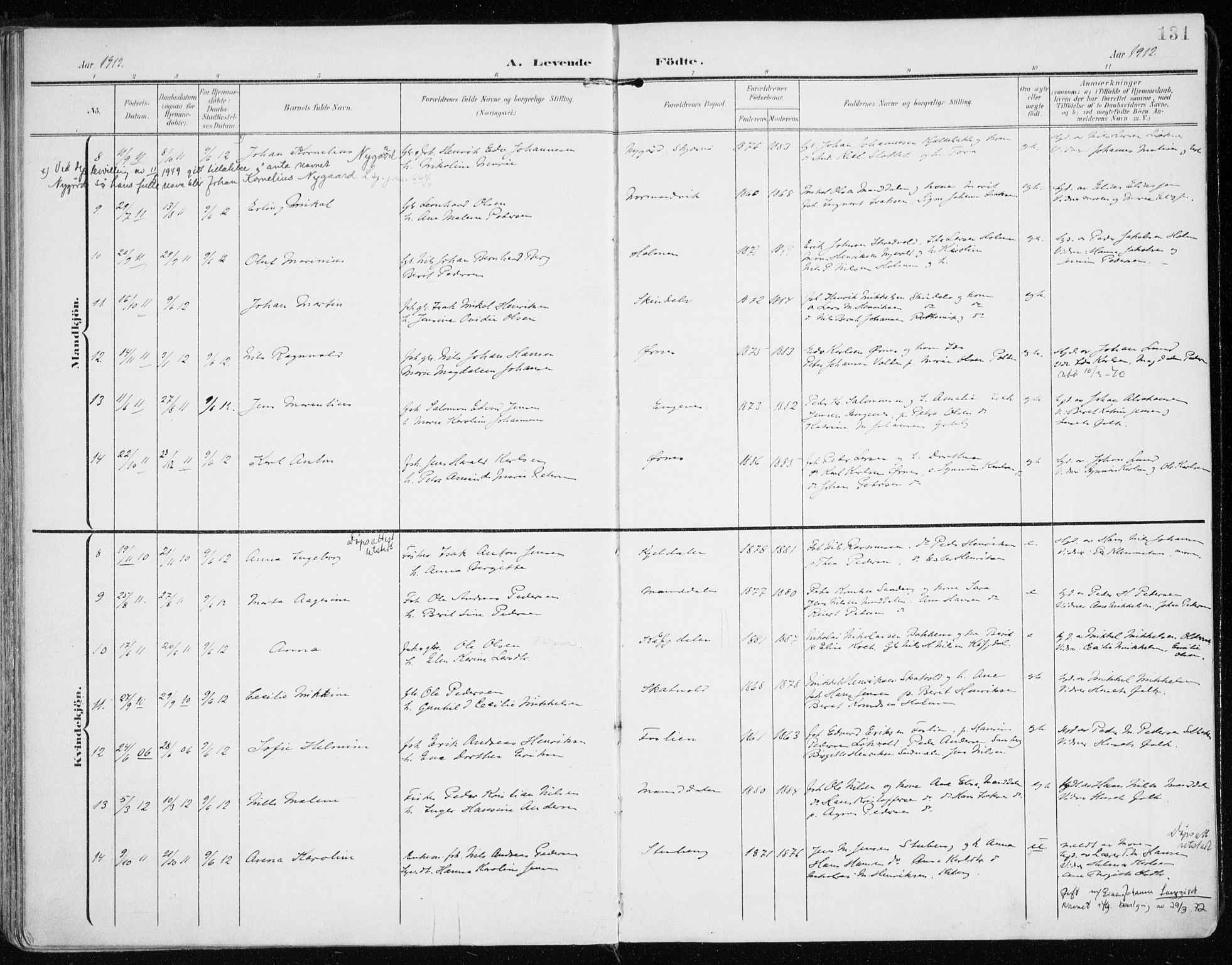 Lyngen sokneprestembete, AV/SATØ-S-1289/H/He/Hea/L0011kirke: Parish register (official) no. 11, 1903-1913, p. 131