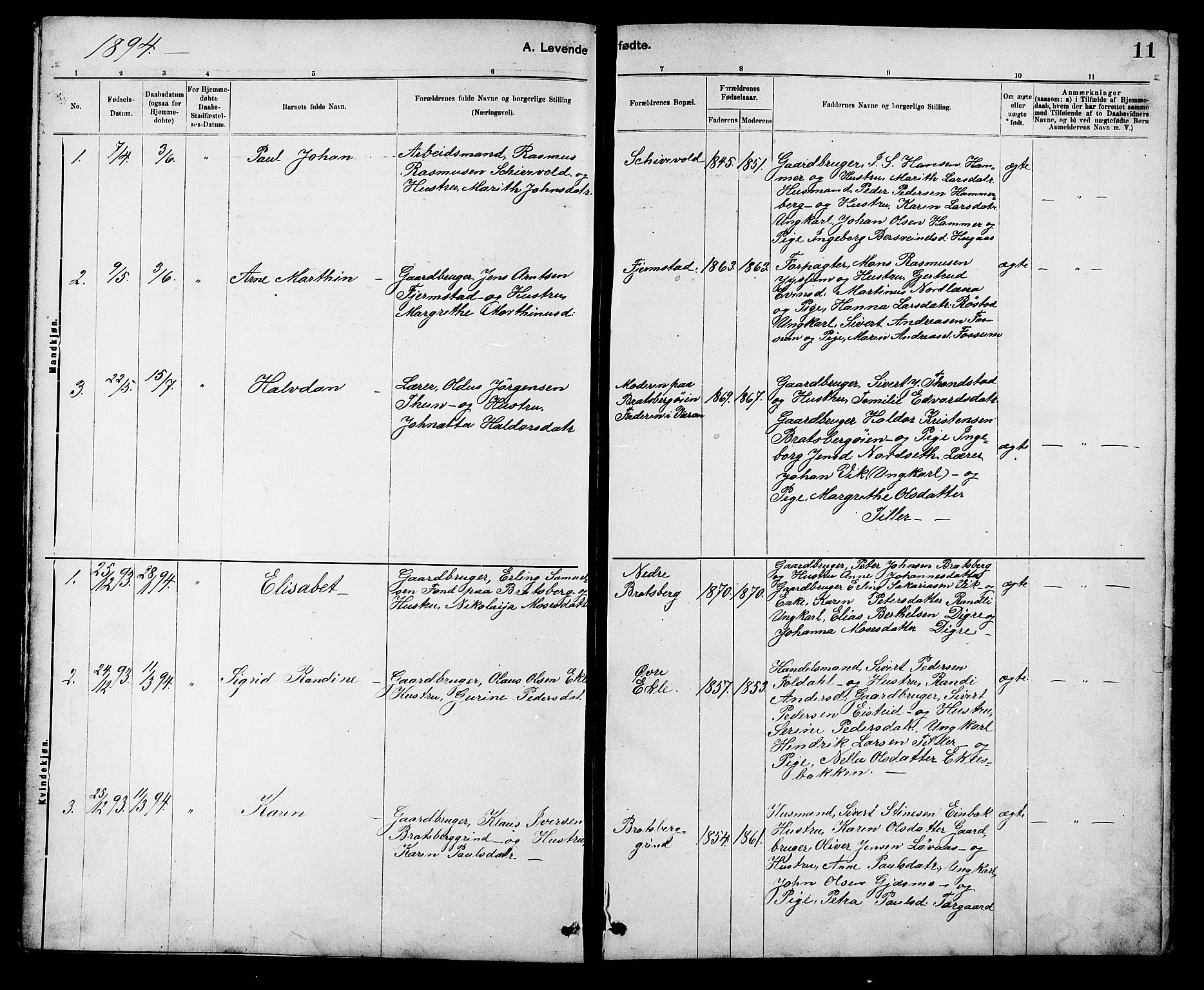 Ministerialprotokoller, klokkerbøker og fødselsregistre - Sør-Trøndelag, AV/SAT-A-1456/608/L0341: Parish register (copy) no. 608C07, 1890-1912, p. 11