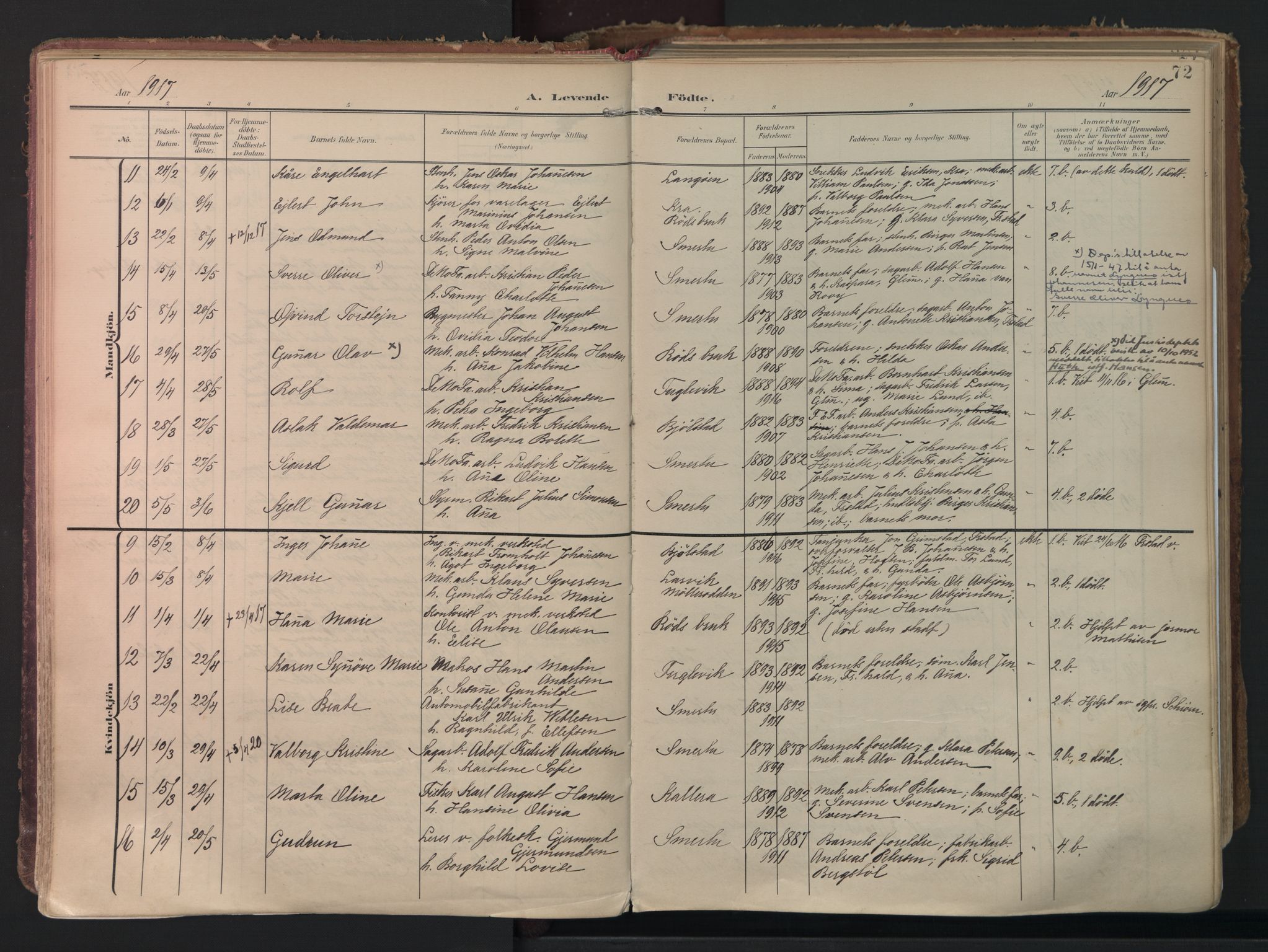 Kråkerøy prestekontor Kirkebøker, AV/SAO-A-10912/F/Fa/L0003: Parish register (official) no. 3, 1908-1937, p. 72
