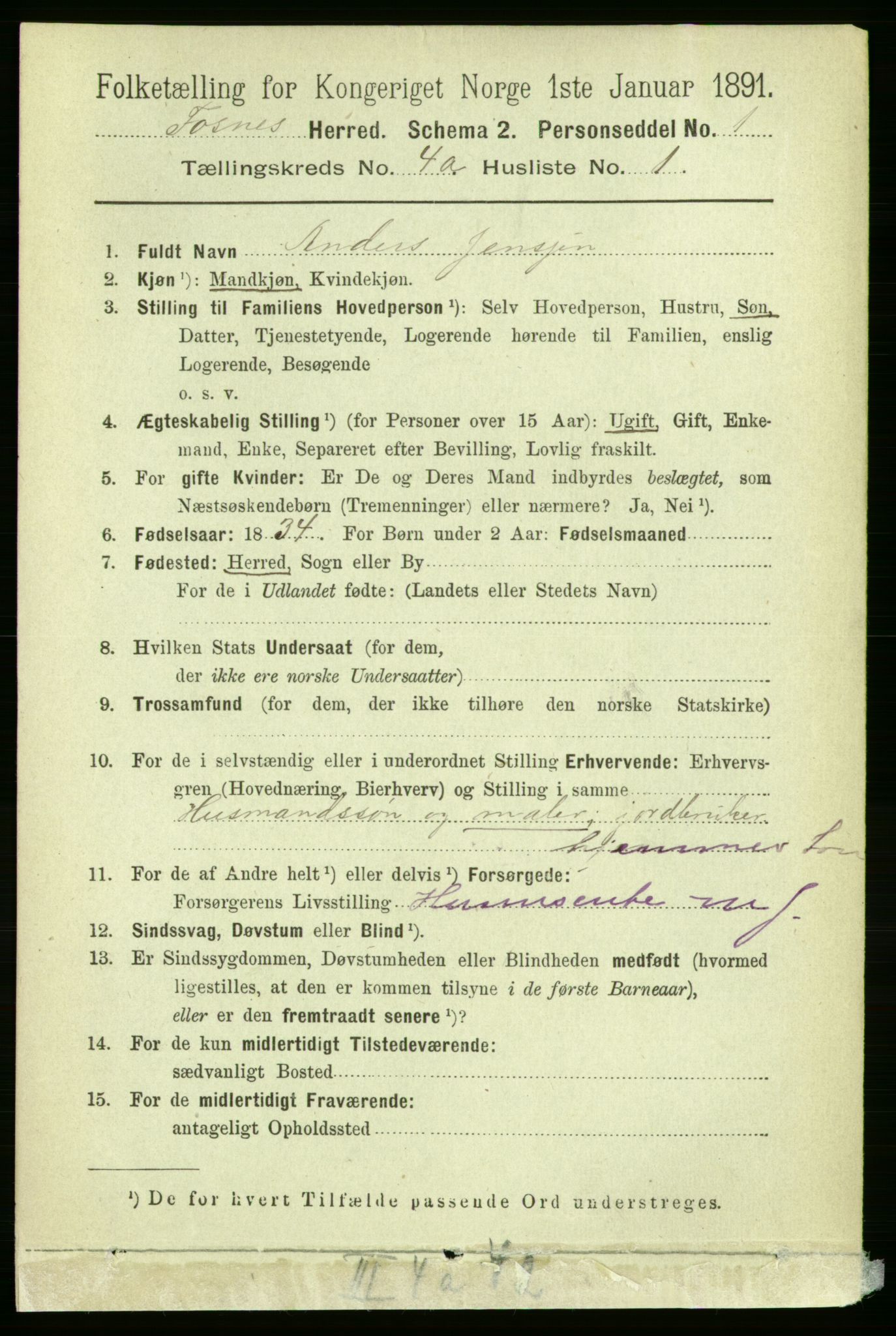 RA, 1891 census for 1748 Fosnes, 1891, p. 1389