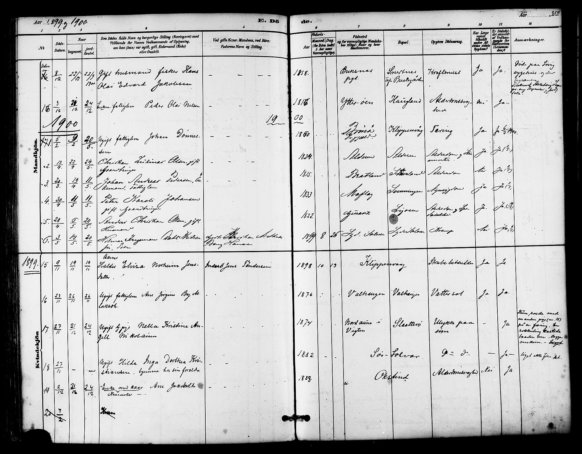 Ministerialprotokoller, klokkerbøker og fødselsregistre - Nordland, SAT/A-1459/839/L0568: Parish register (official) no. 839A05, 1880-1902, p. 352