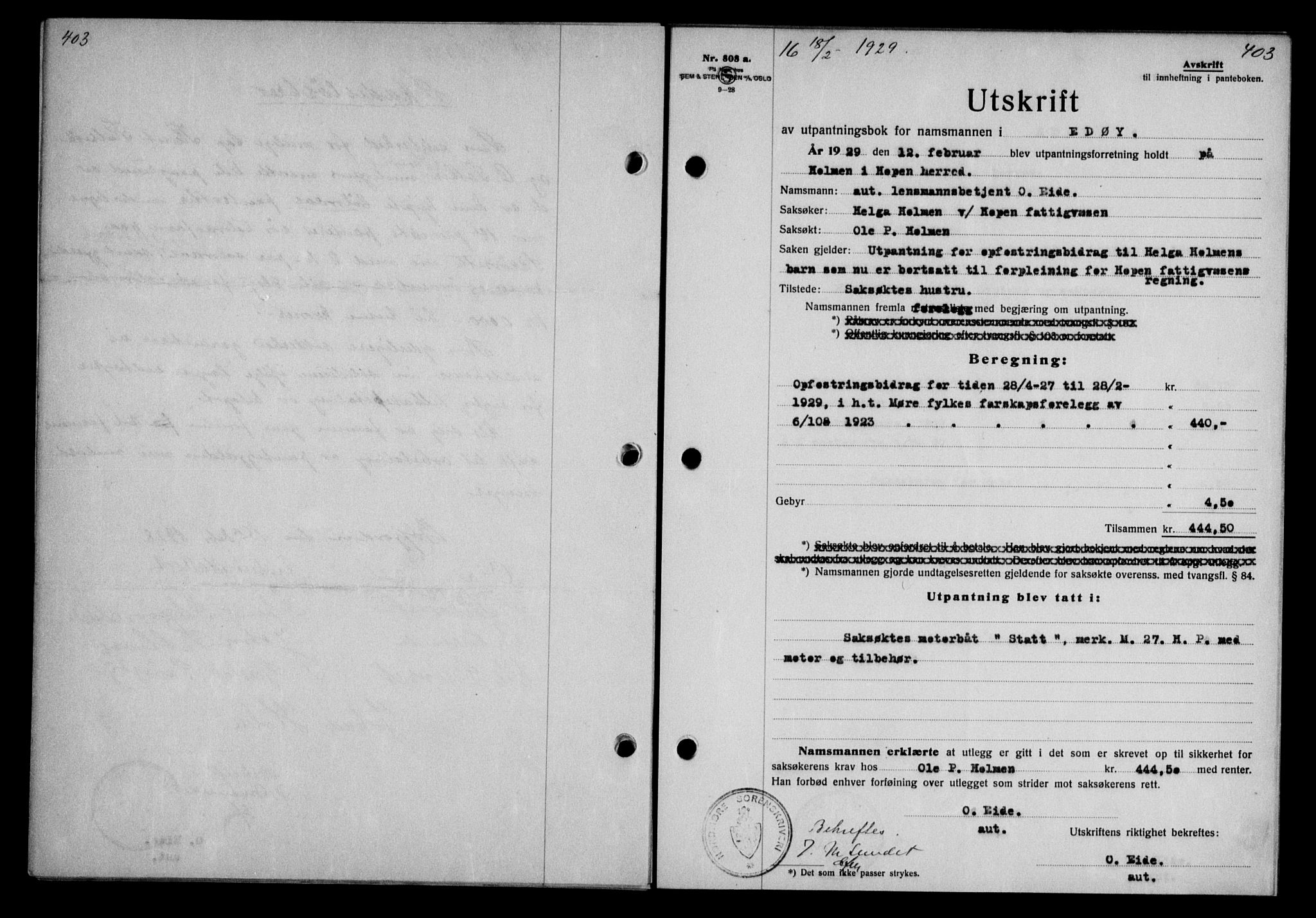 Nordmøre sorenskriveri, AV/SAT-A-4132/1/2/2Ca/L0065: Mortgage book no. 55, 1928-1929, Deed date: 18.02.1929