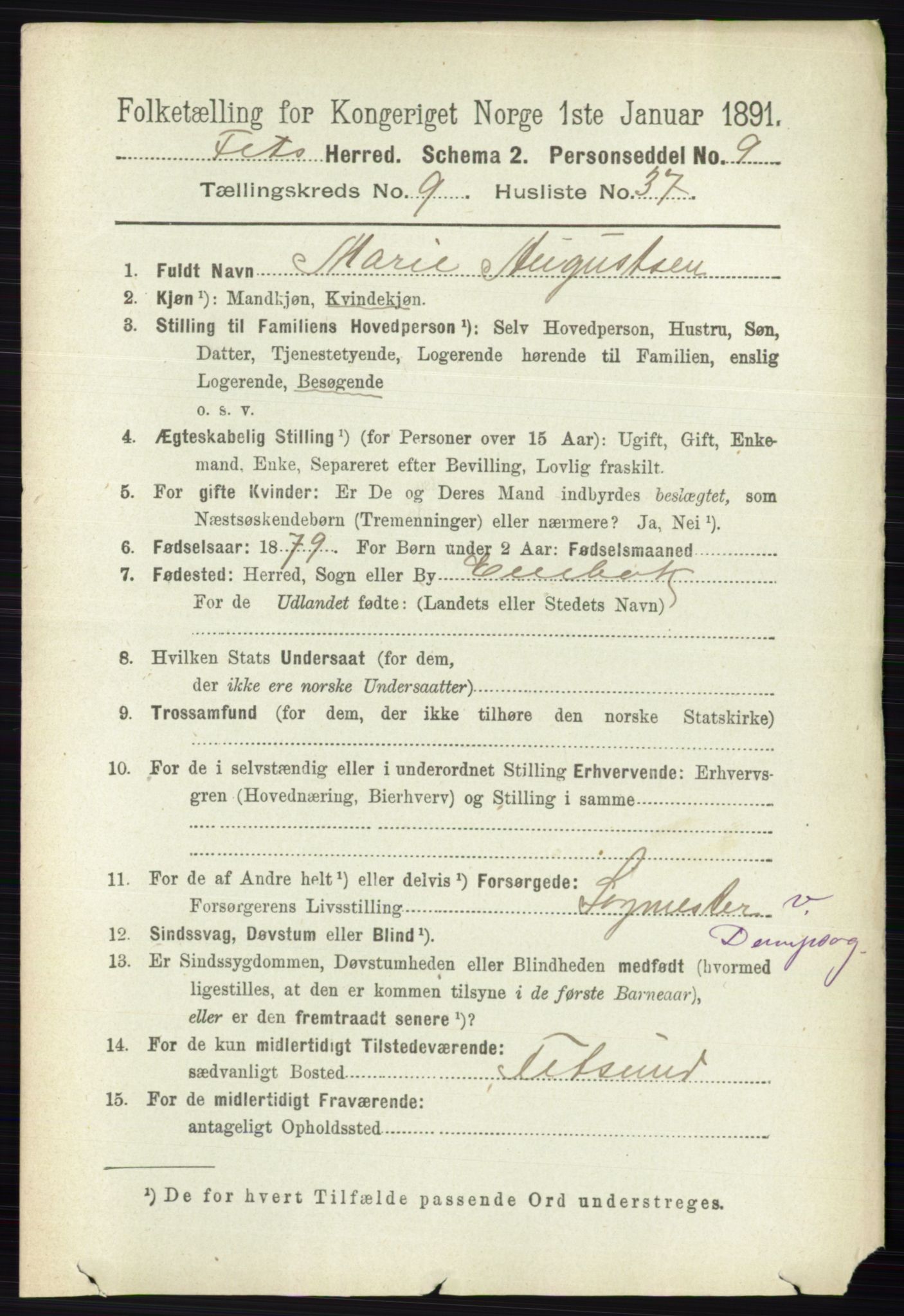 RA, 1891 census for 0227 Fet, 1891, p. 3698