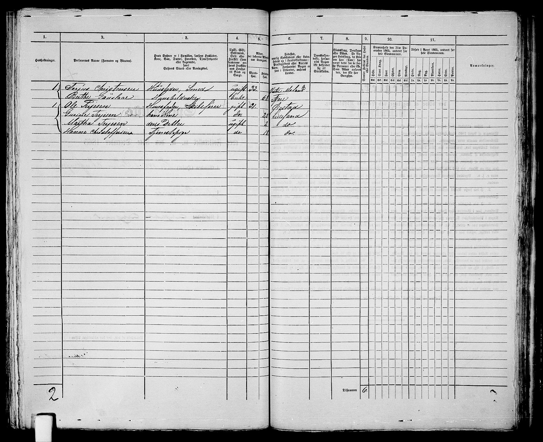 RA, 1865 census for Vestre Moland/Lillesand, 1865, p. 286