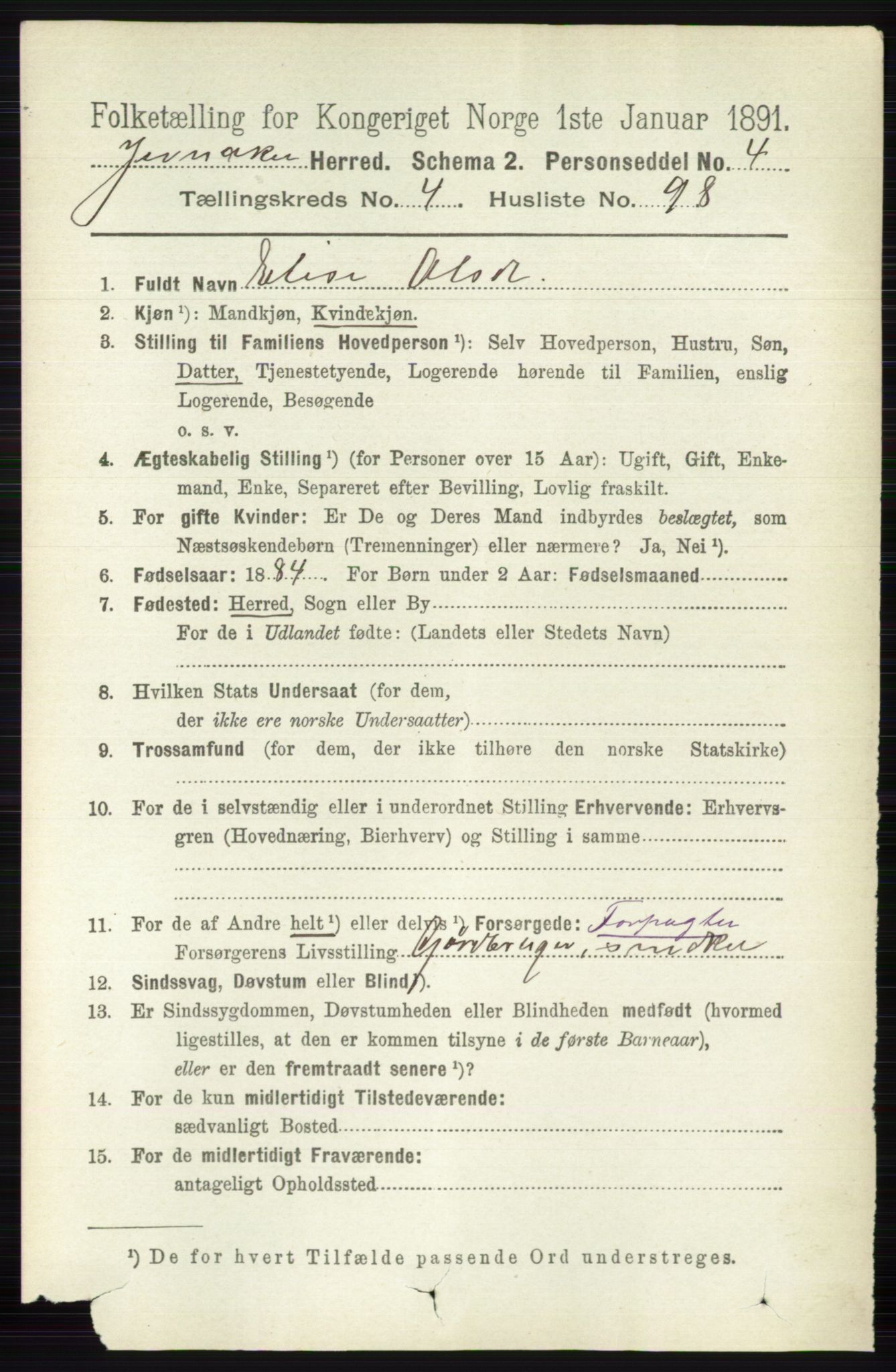 RA, 1891 census for 0532 Jevnaker, 1891, p. 2310