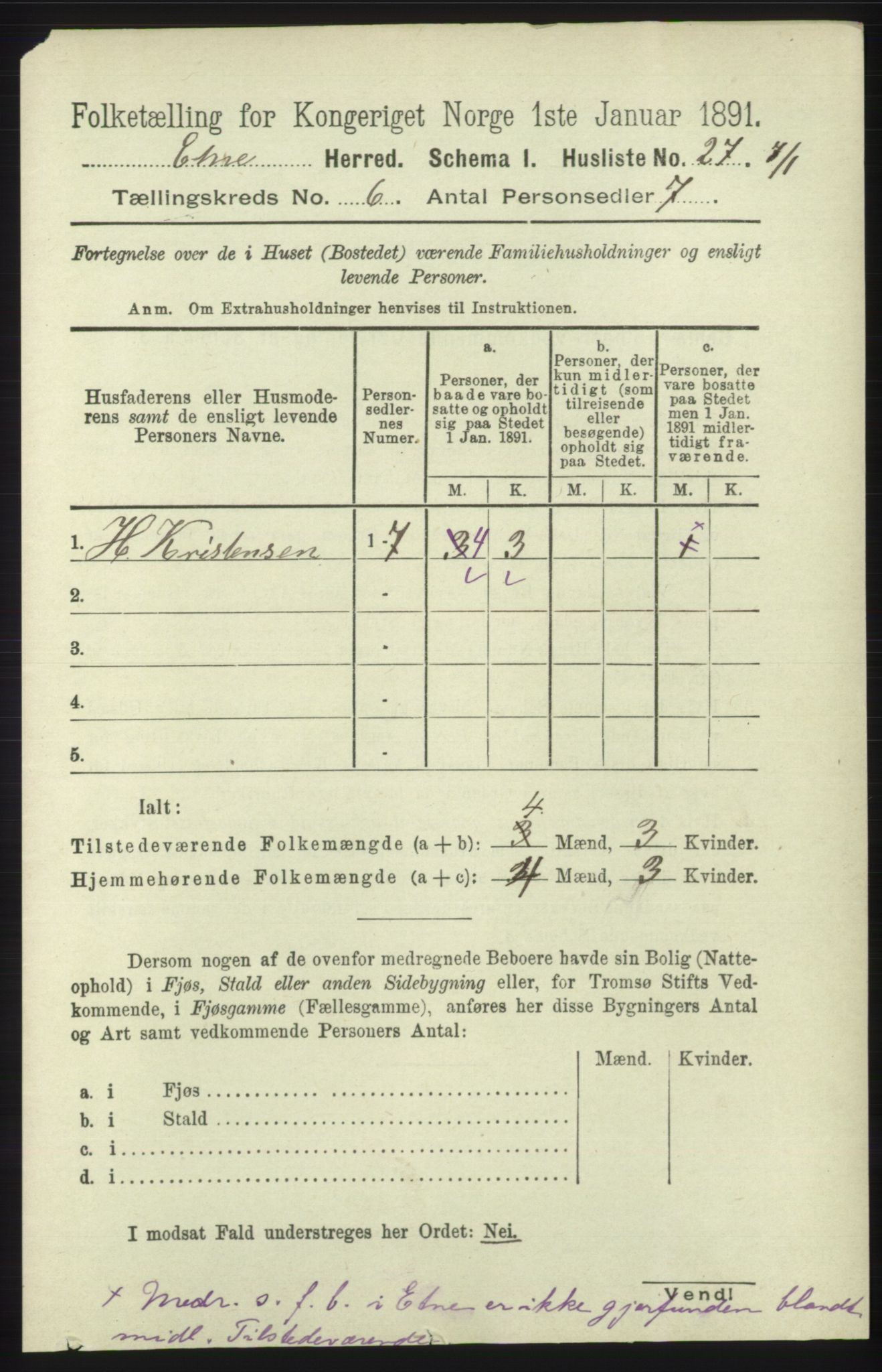 RA, 1891 census for 1211 Etne, 1891, p. 1208