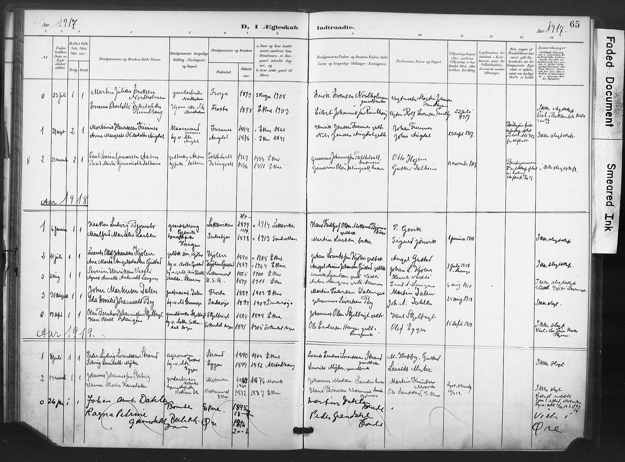 Ministerialprotokoller, klokkerbøker og fødselsregistre - Nord-Trøndelag, SAT/A-1458/719/L0179: Parish register (official) no. 719A02, 1901-1923, p. 65