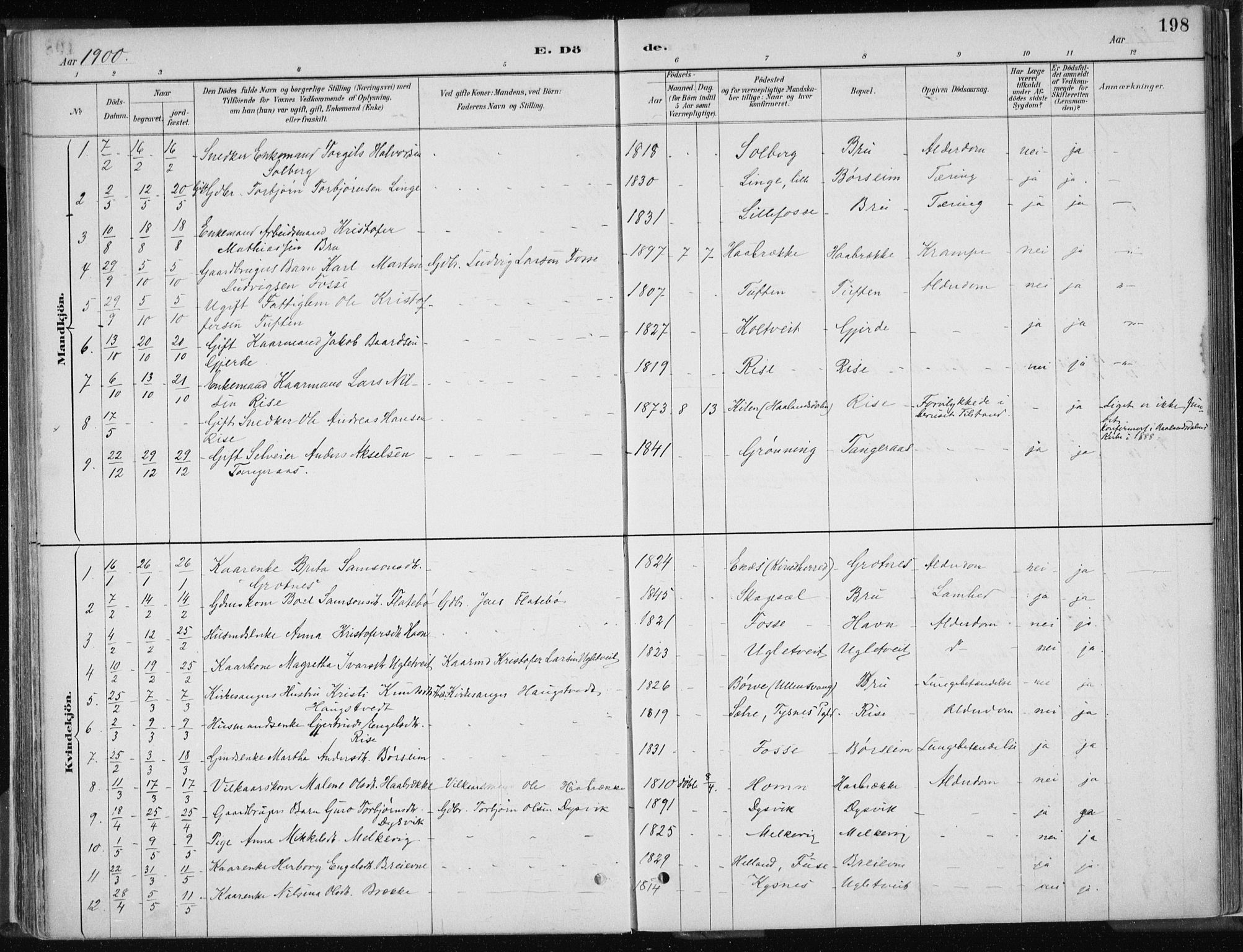 Strandebarm sokneprestembete, SAB/A-78401/H/Haa: Parish register (official) no. B  1, 1886-1908, p. 198