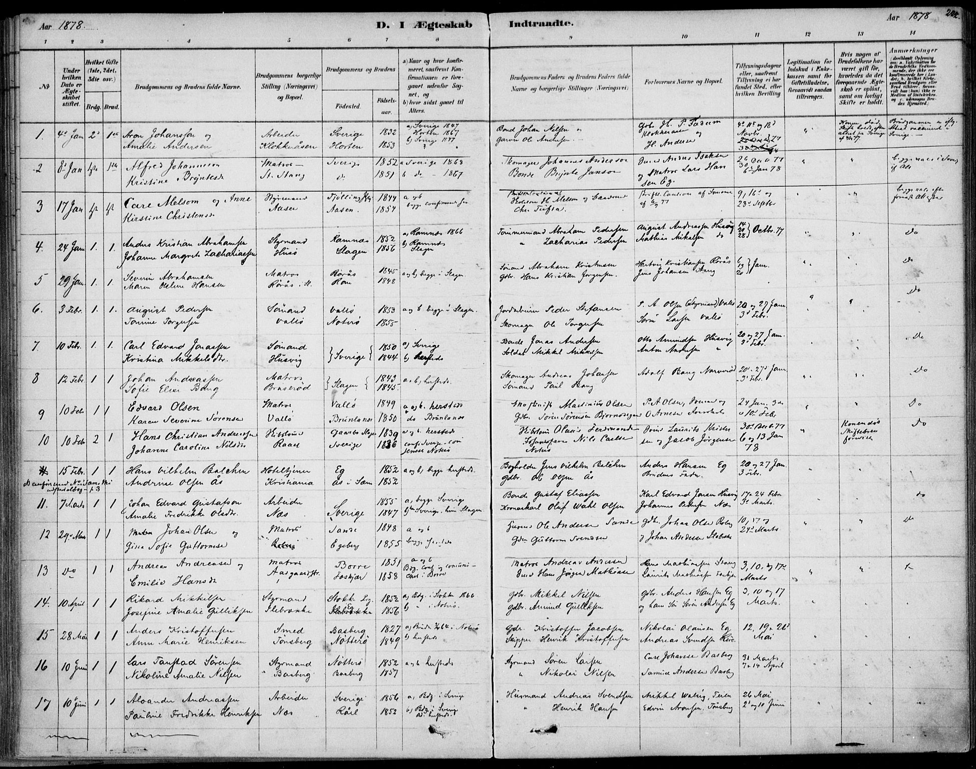 Sem kirkebøker, SAKO/A-5/F/Fb/L0004: Parish register (official) no. II 4, 1878-1891, p. 222