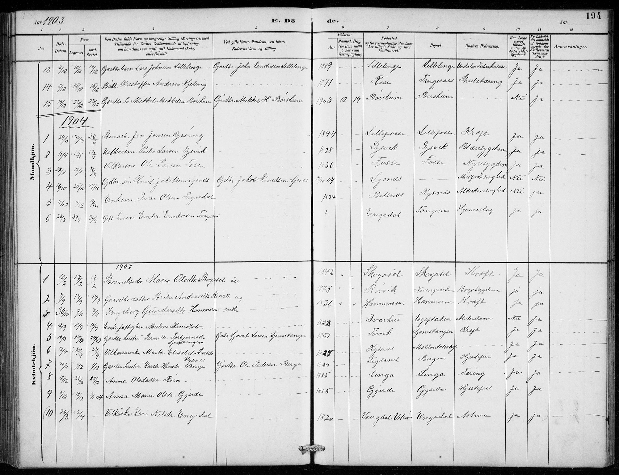 Strandebarm sokneprestembete, AV/SAB-A-78401/H/Hab: Parish register (copy) no. B  1, 1891-1914, p. 194