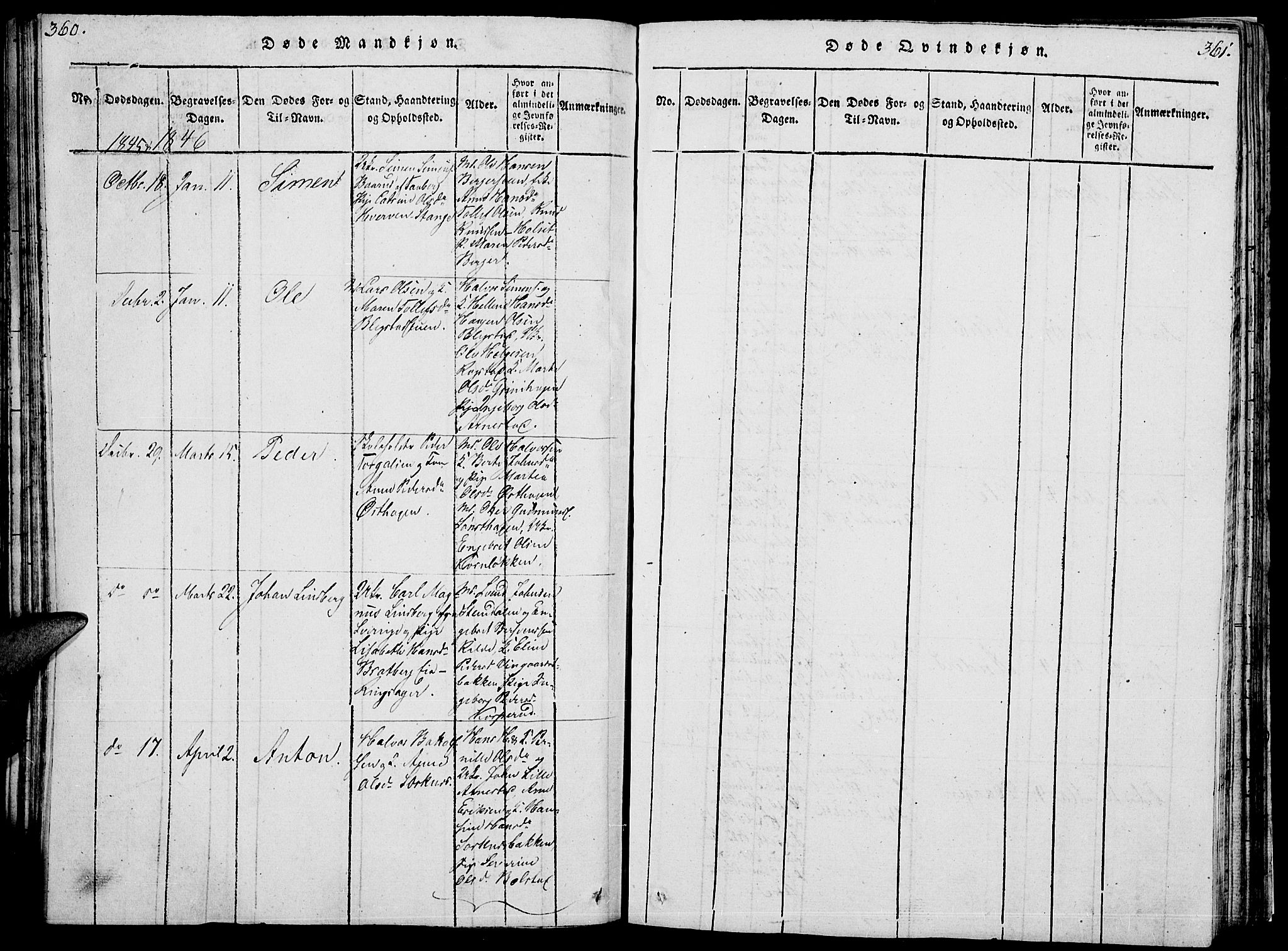 Åmot prestekontor, Hedmark, SAH/PREST-056/H/Ha/Hab/L0001: Parish register (copy) no. 1, 1815-1847, p. 360-361