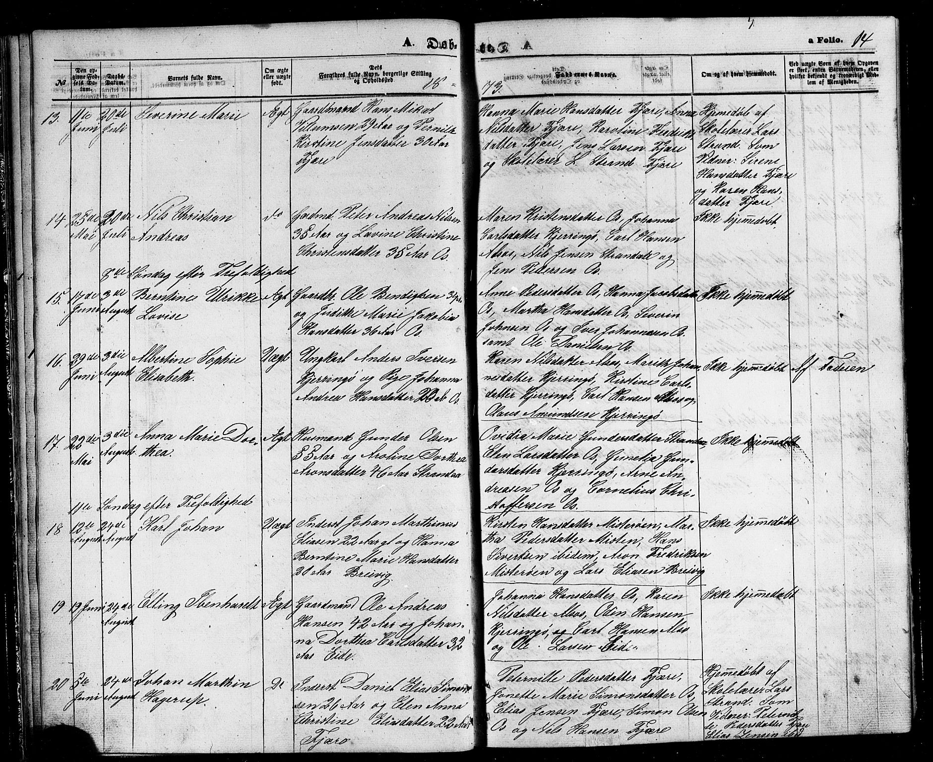 Ministerialprotokoller, klokkerbøker og fødselsregistre - Nordland, SAT/A-1459/803/L0075: Parish register (copy) no. 803C02, 1867-1881, p. 14