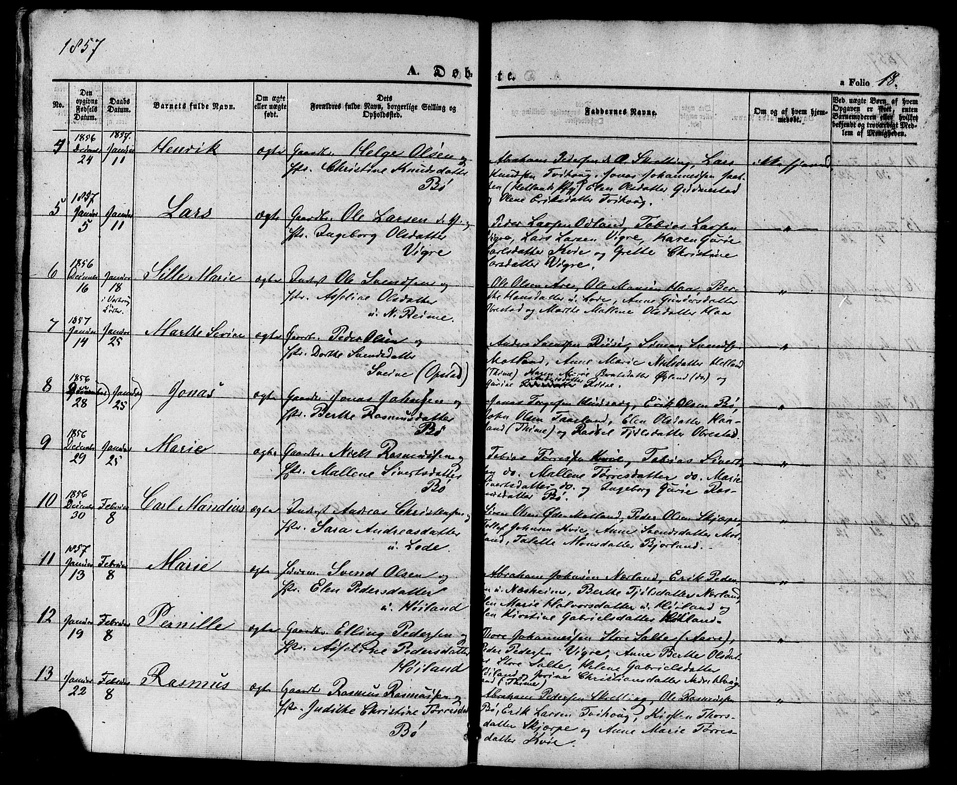 Hå sokneprestkontor, SAST/A-101801/001/30BA/L0008: Parish register (official) no. A 7, 1853-1878, p. 18