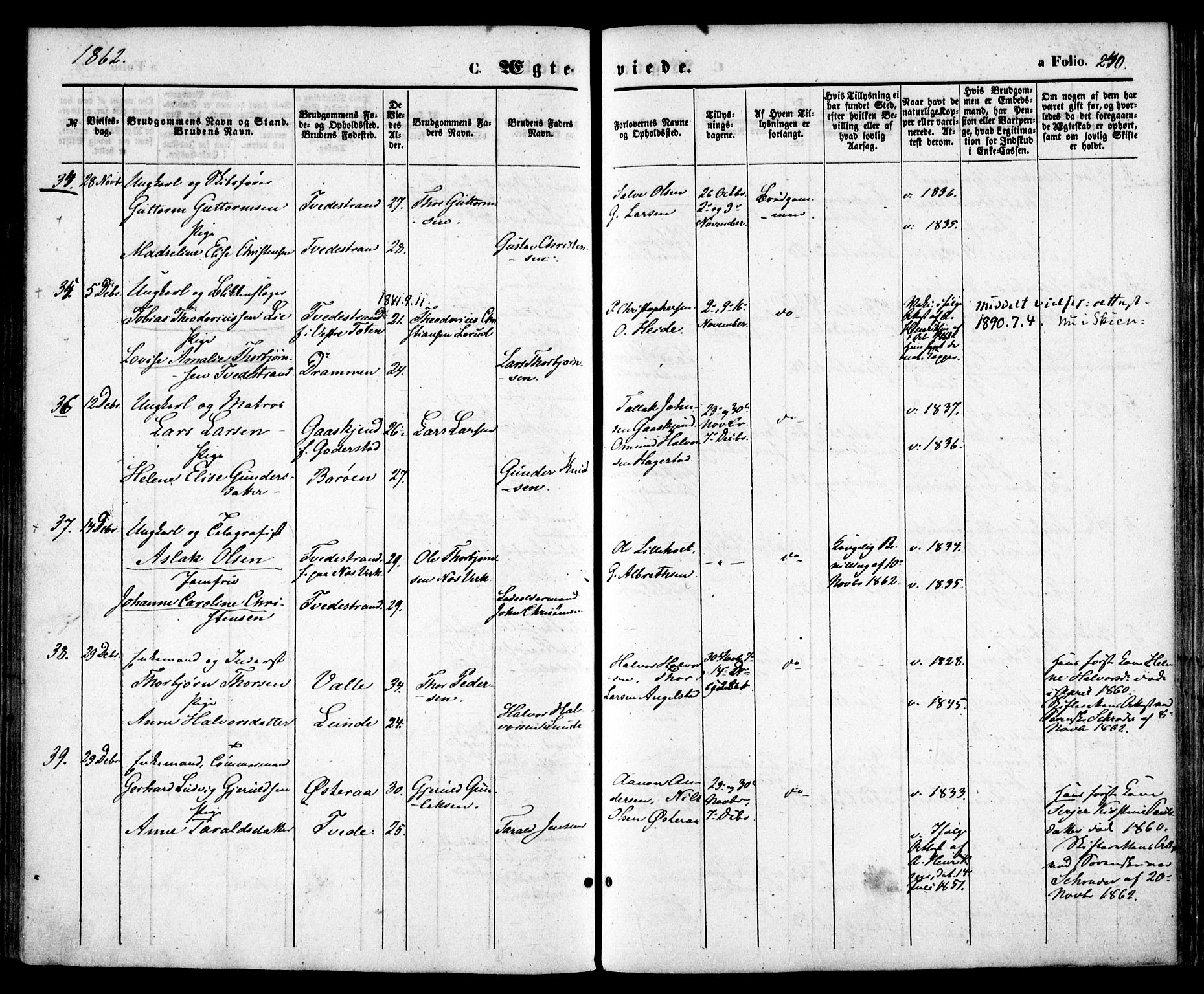 Holt sokneprestkontor, AV/SAK-1111-0021/F/Fa/L0009: Parish register (official) no. A 9, 1861-1871, p. 240