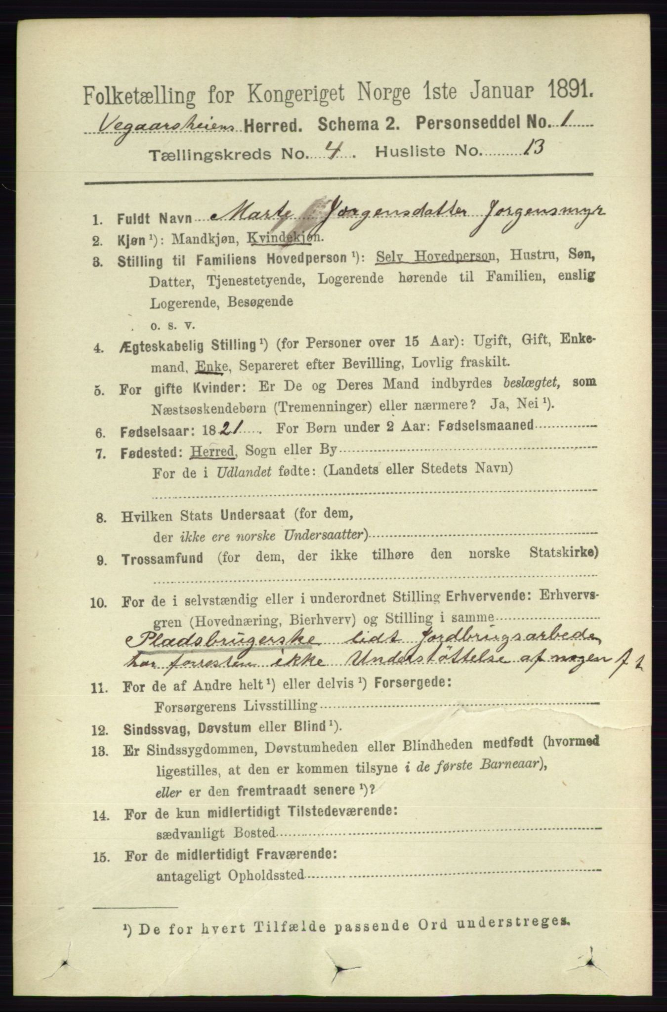 RA, 1891 census for 0912 Vegårshei, 1891, p. 860