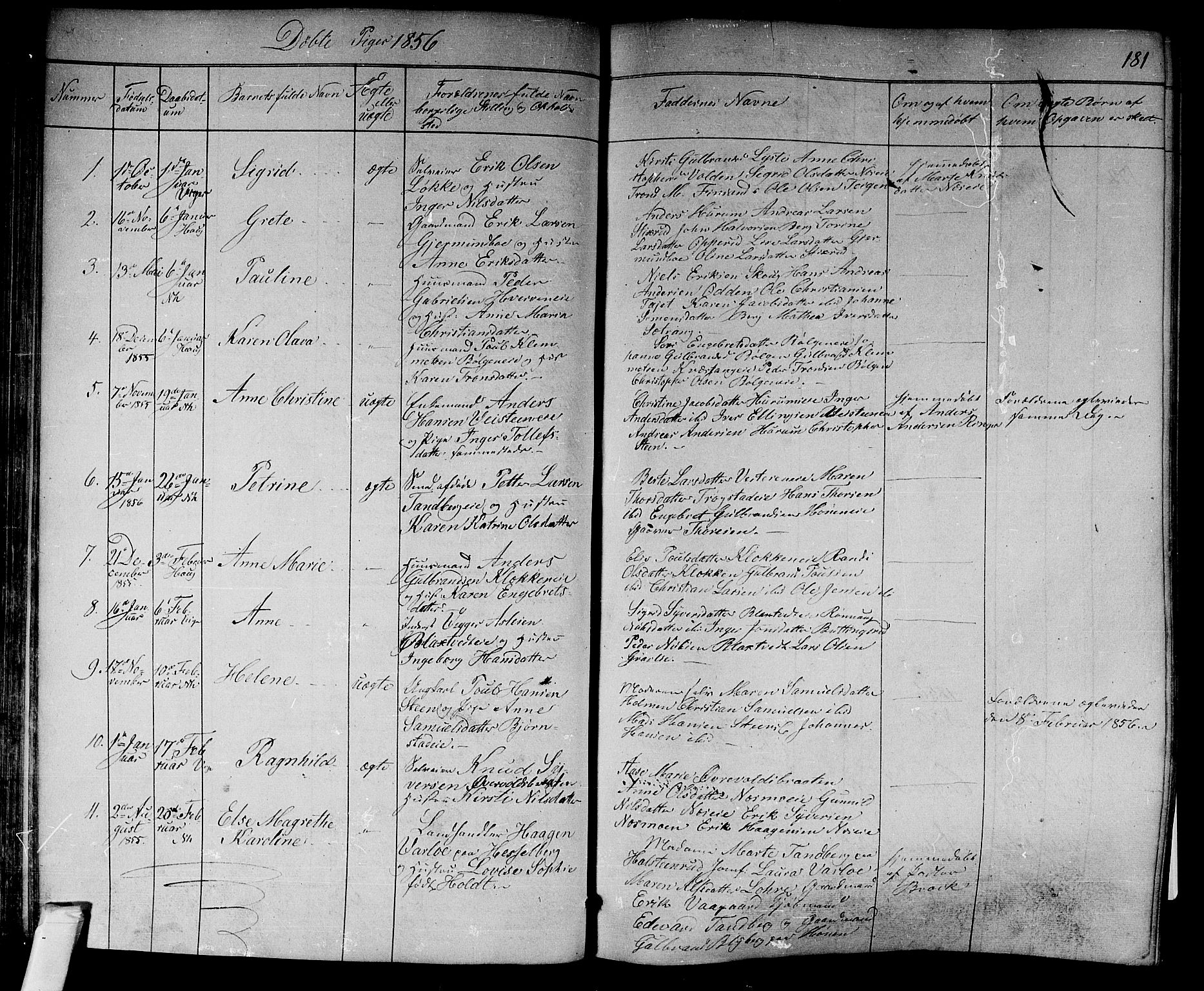 Norderhov kirkebøker, AV/SAKO-A-237/F/Fa/L0011: Parish register (official) no. 11, 1847-1856, p. 181