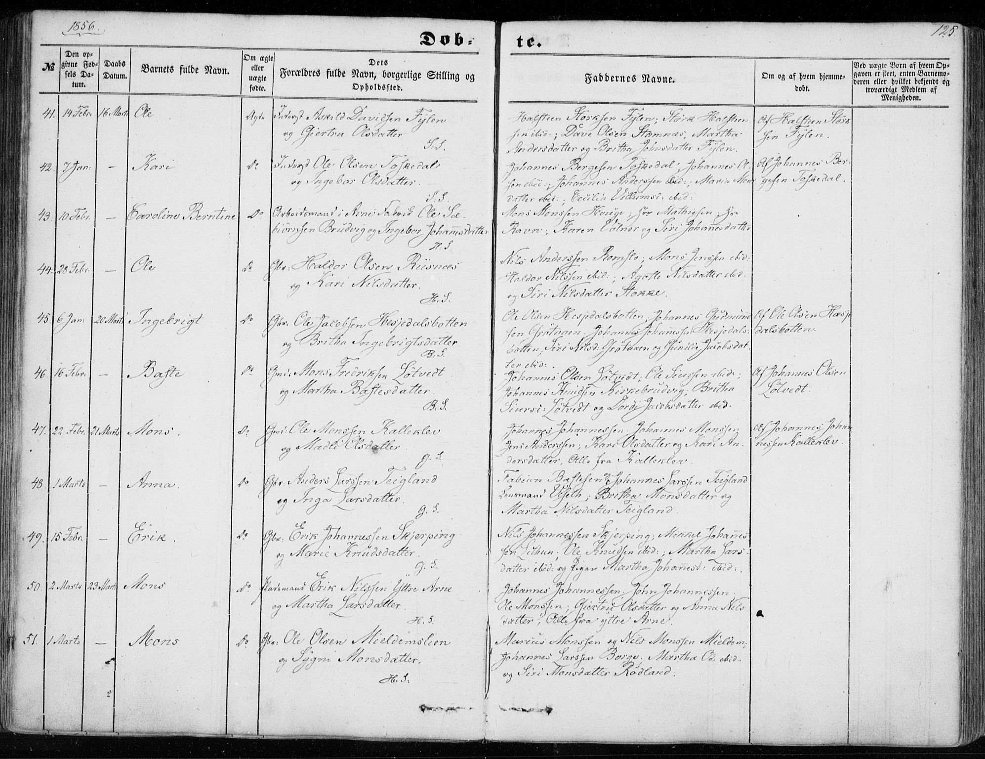 Haus sokneprestembete, AV/SAB-A-75601/H/Haa: Parish register (official) no. A 16 I, 1848-1857, p. 125