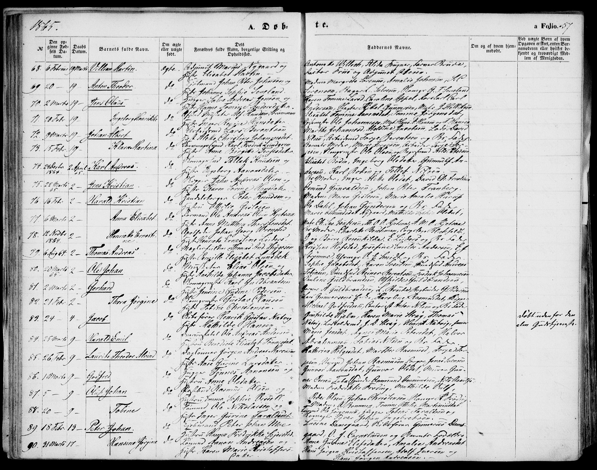 Kristiansand domprosti, SAK/1112-0006/F/Fb/L0012: Parish register (copy) no. B 12, 1861-1870, p. 57