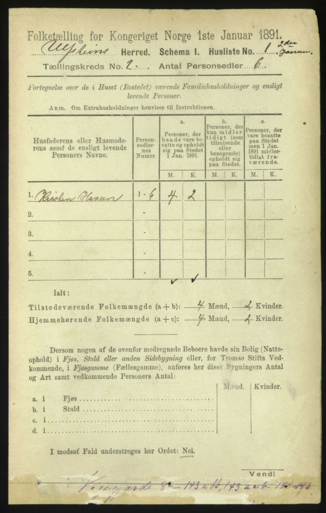 RA, 1891 census for 1516 Ulstein, 1891, p. 255