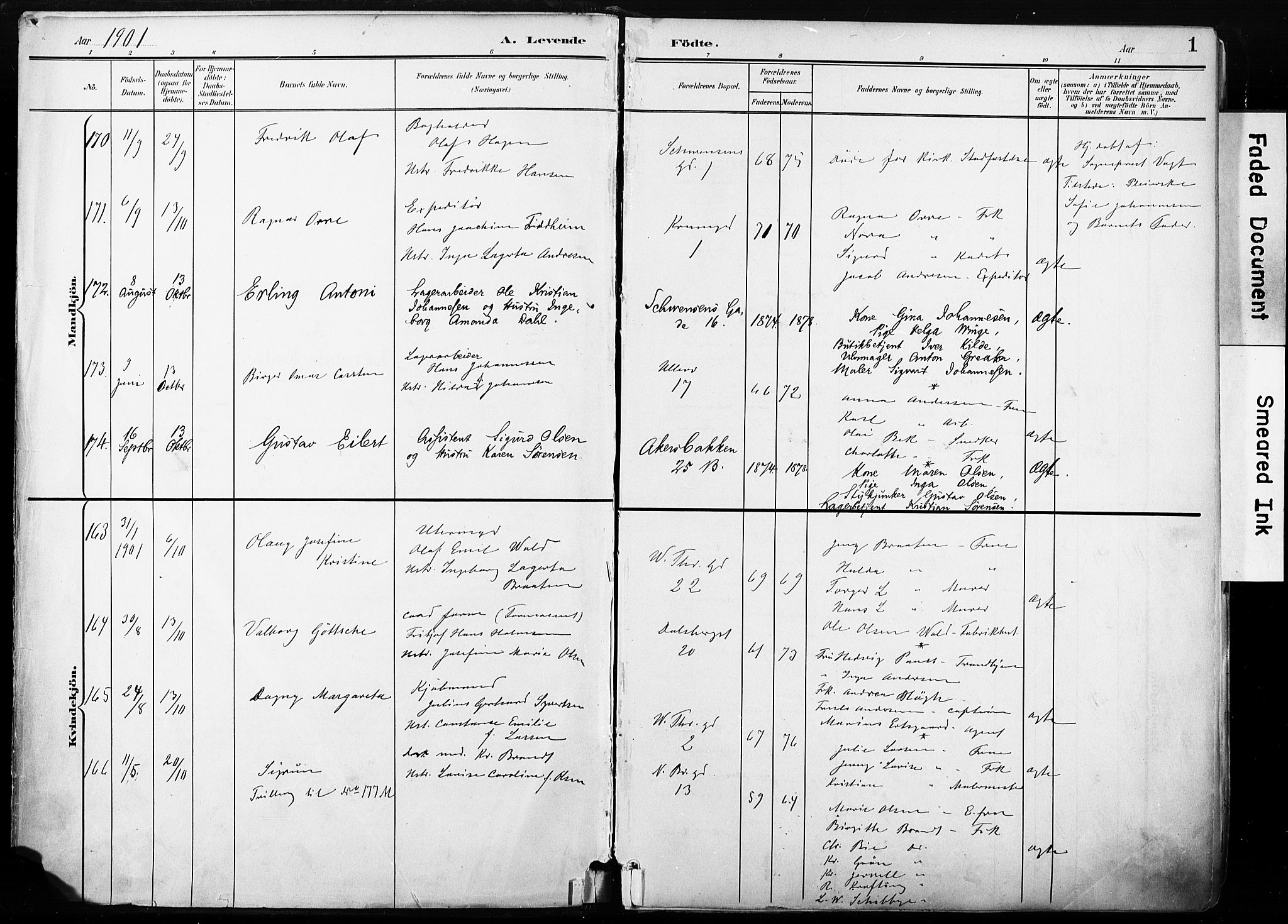 Gamle Aker prestekontor Kirkebøker, SAO/A-10617a/F/L0013: Parish register (official) no. 13, 1901-1908, p. 1
