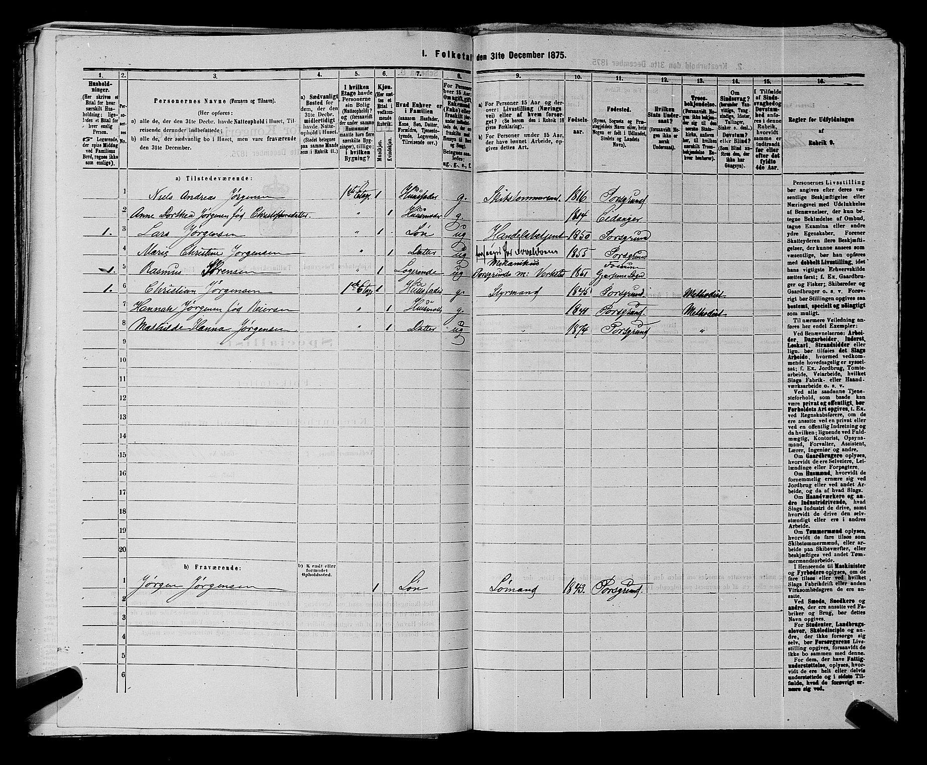 SAKO, 1875 census for 0805P Porsgrunn, 1875, p. 968