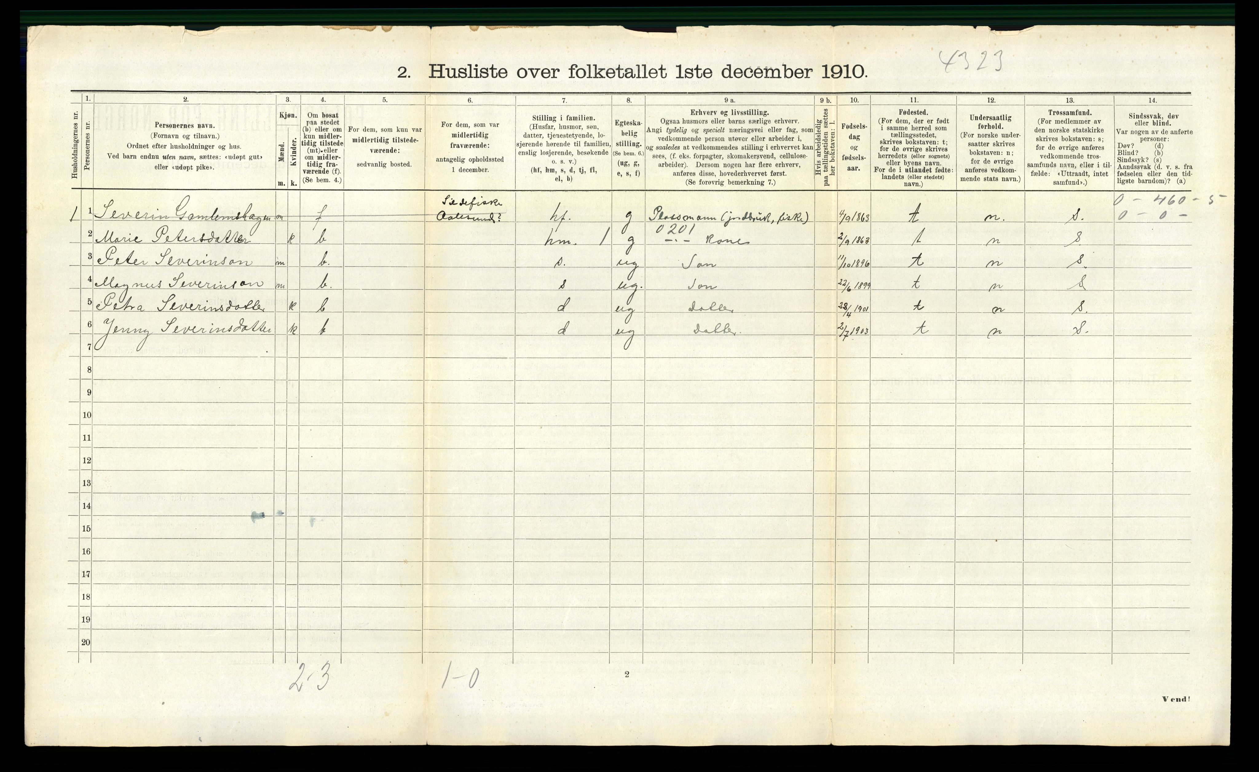 RA, 1910 census for Borgund, 1910, p. 1920