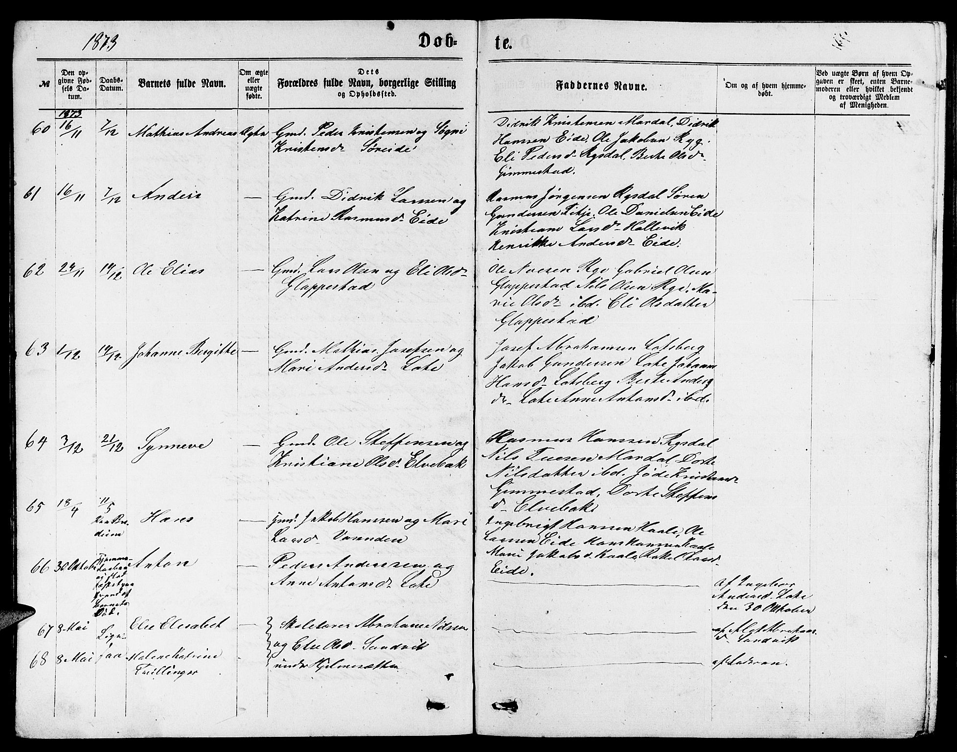 Gloppen sokneprestembete, SAB/A-80101/H/Hab/Habb/L0001: Parish register (copy) no. B 1, 1872-1888, p. 11