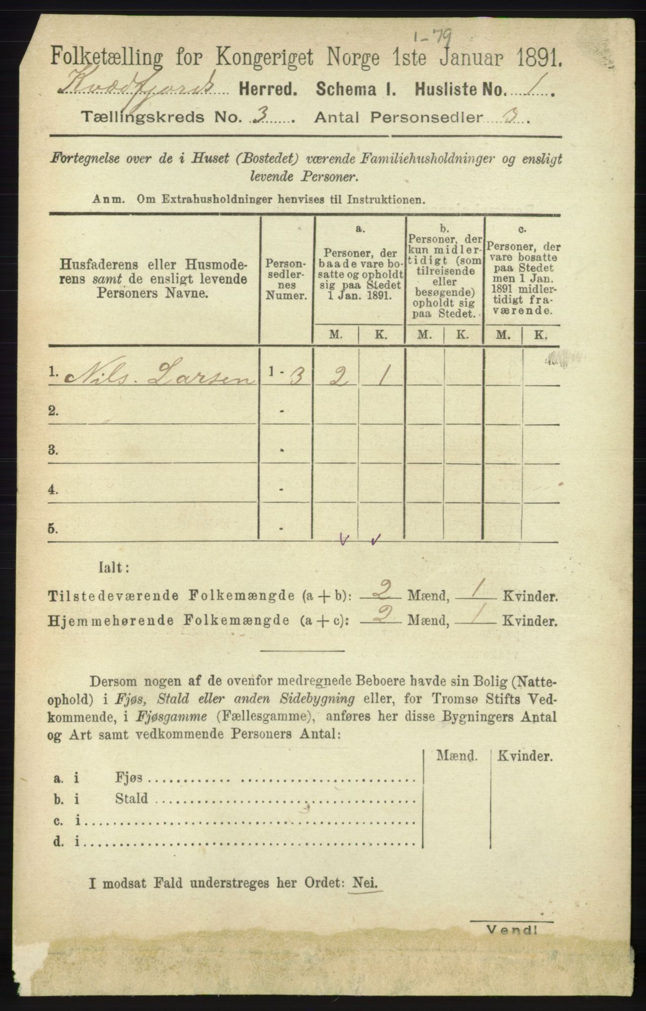 RA, 1891 census for 1911 Kvæfjord, 1891, p. 1221