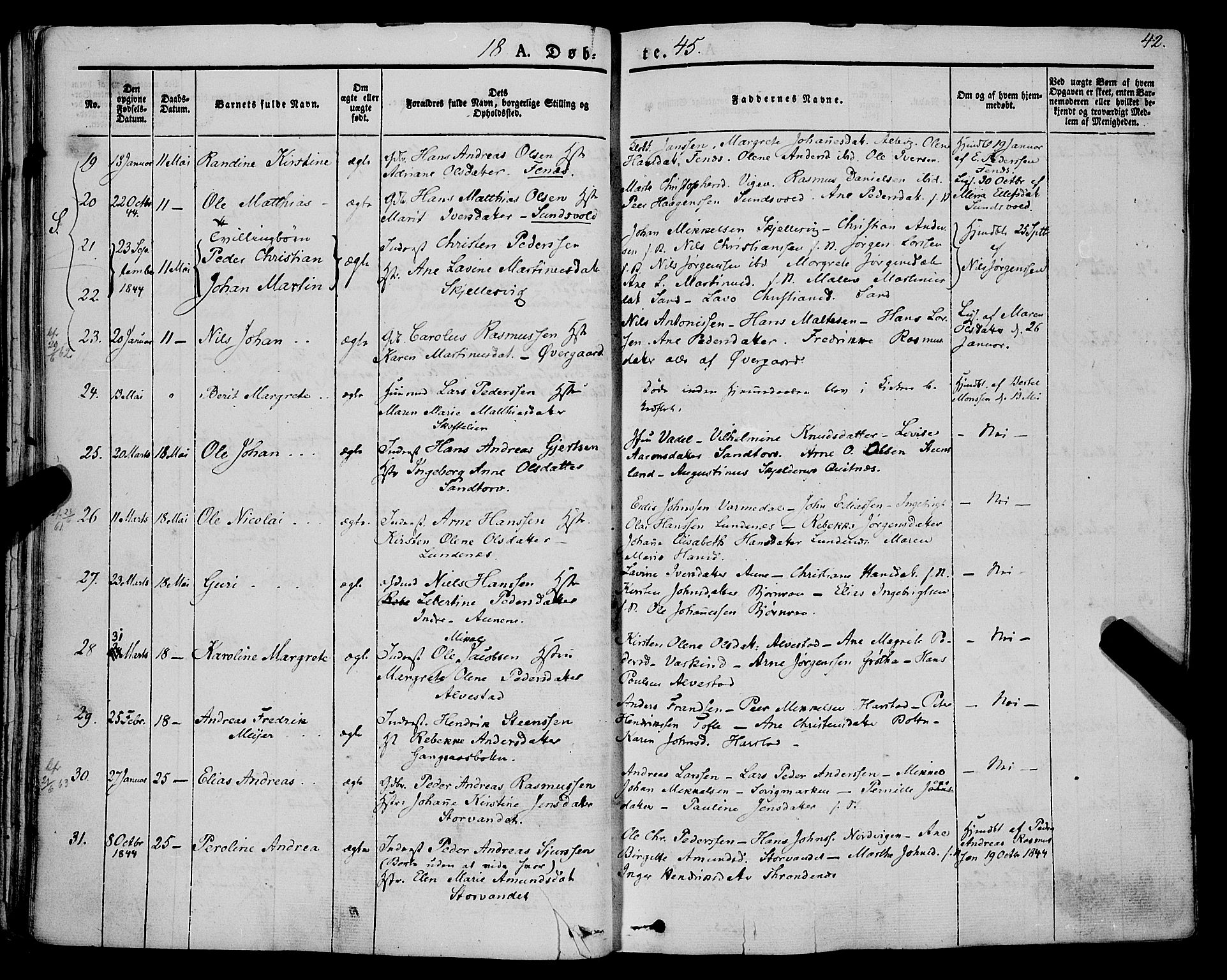 Trondenes sokneprestkontor, SATØ/S-1319/H/Ha/L0009kirke: Parish register (official) no. 9, 1841-1852, p. 42