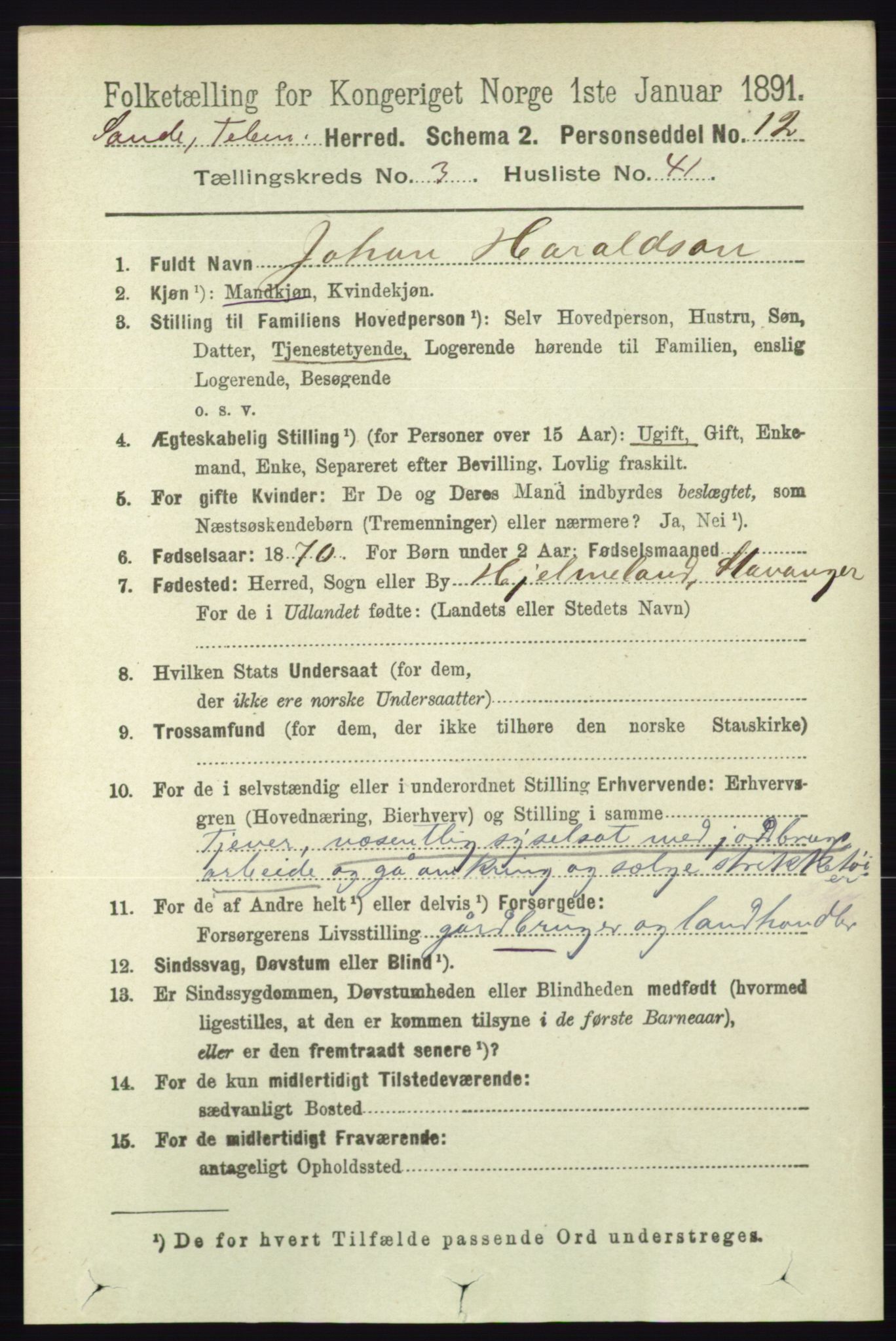 RA, 1891 census for 0822 Sauherad, 1891, p. 946