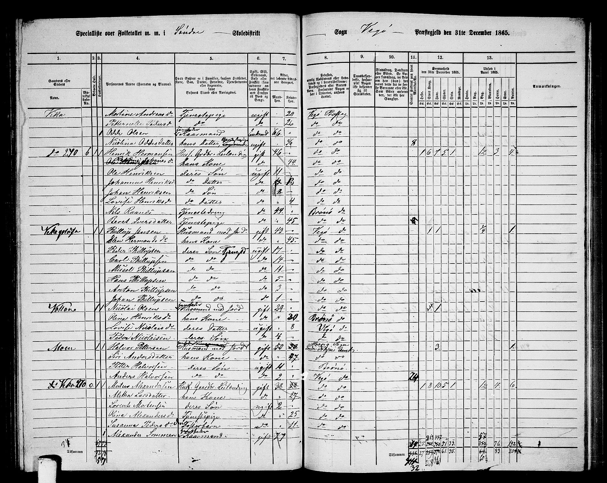 RA, 1865 census for Vega, 1865, p. 45