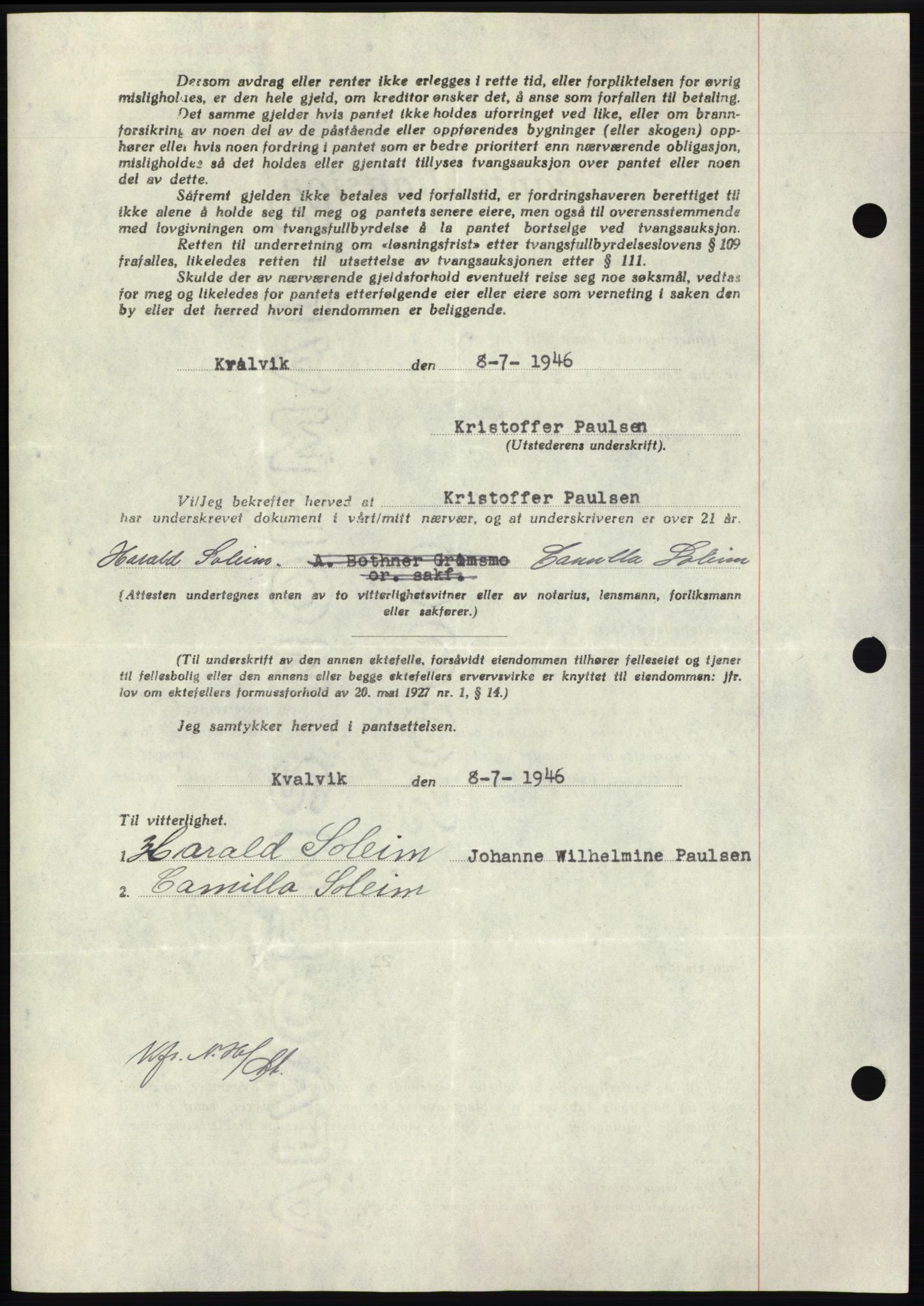 Nordmøre sorenskriveri, AV/SAT-A-4132/1/2/2Ca: Mortgage book no. B94, 1946-1946, Diary no: : 1607/1946