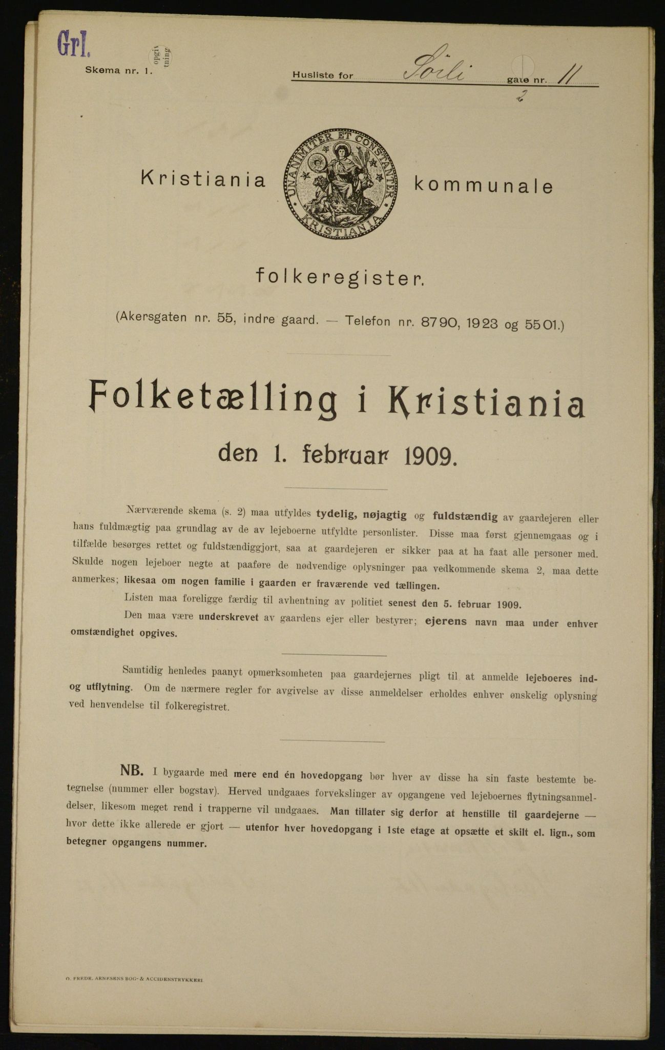 OBA, Municipal Census 1909 for Kristiania, 1909, p. 96463