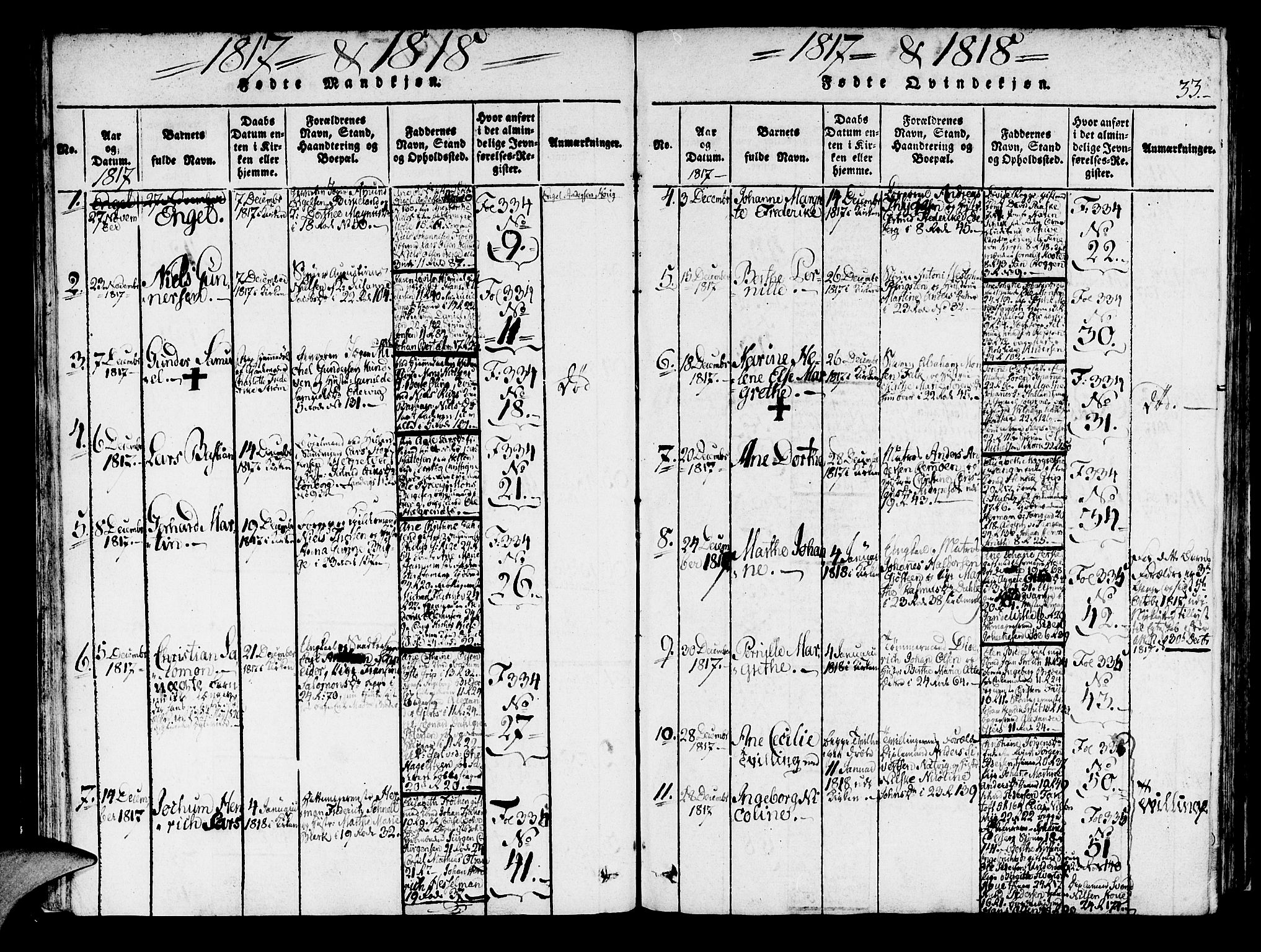 Korskirken sokneprestembete, AV/SAB-A-76101/H/Haa/L0013: Parish register (official) no. A 13, 1815-1822, p. 33