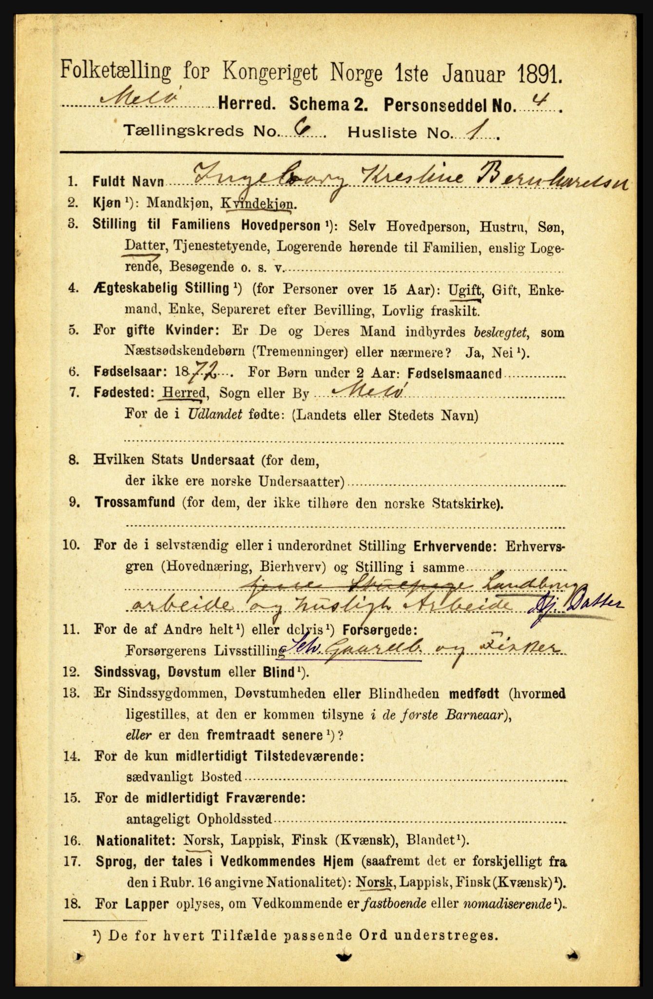 RA, 1891 census for 1837 Meløy, 1891, p. 2154