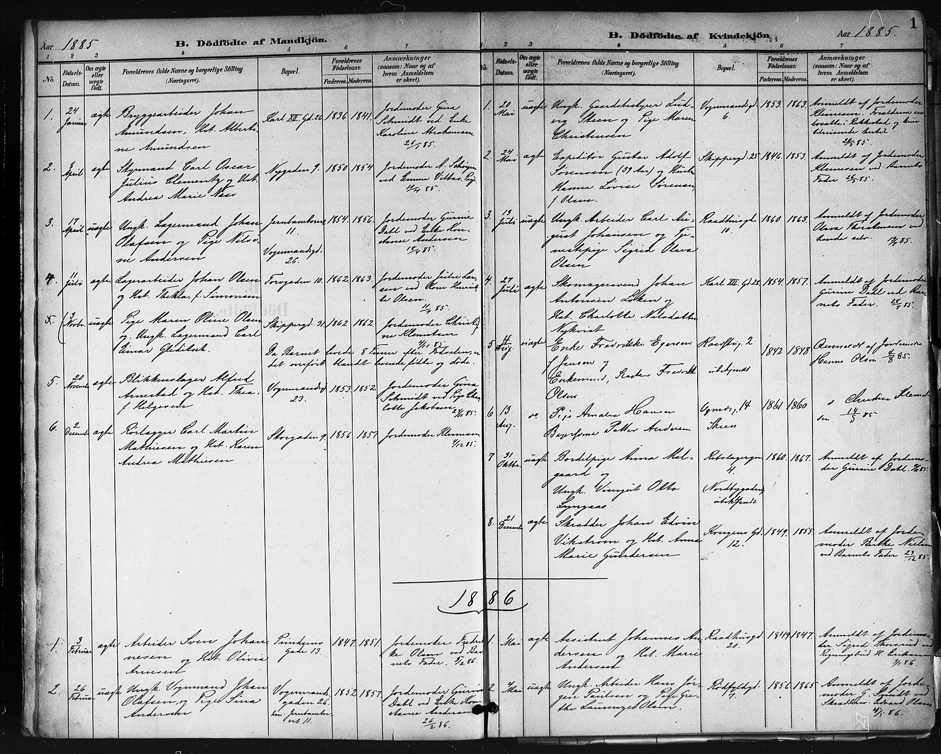 Oslo domkirke Kirkebøker, AV/SAO-A-10752/F/Fa/L0035: Parish register (official) no. 35, 1885-1901, p. 1
