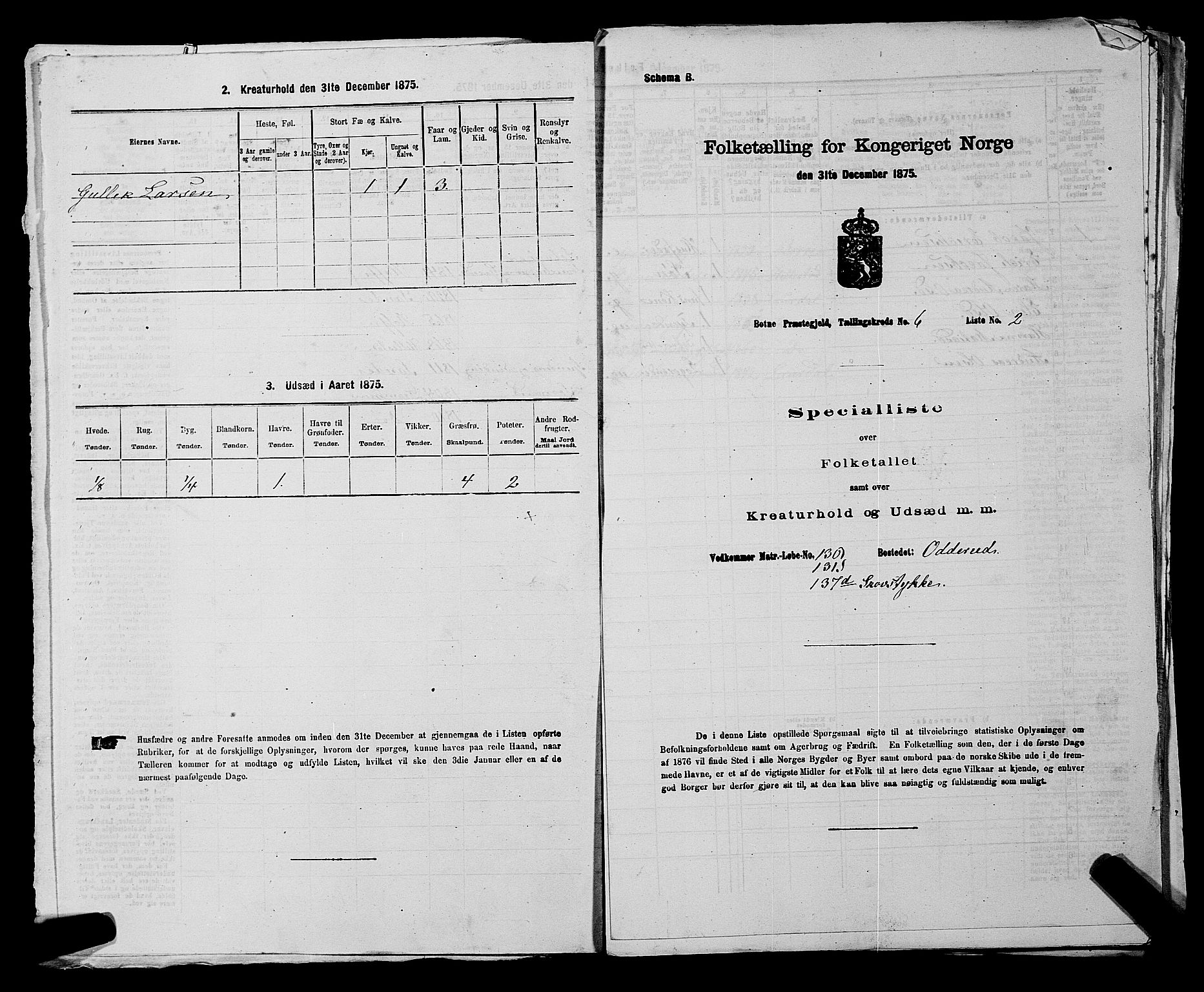 SAKO, 1875 census for 0715P Botne, 1875, p. 475